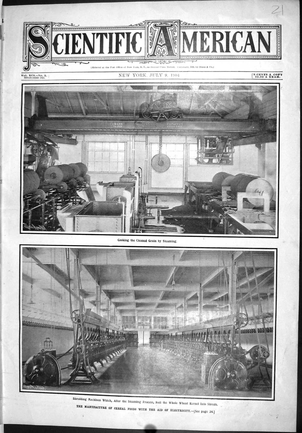 Old Scientific American 1904 Manufacture Cereal Electricity Machines 20th