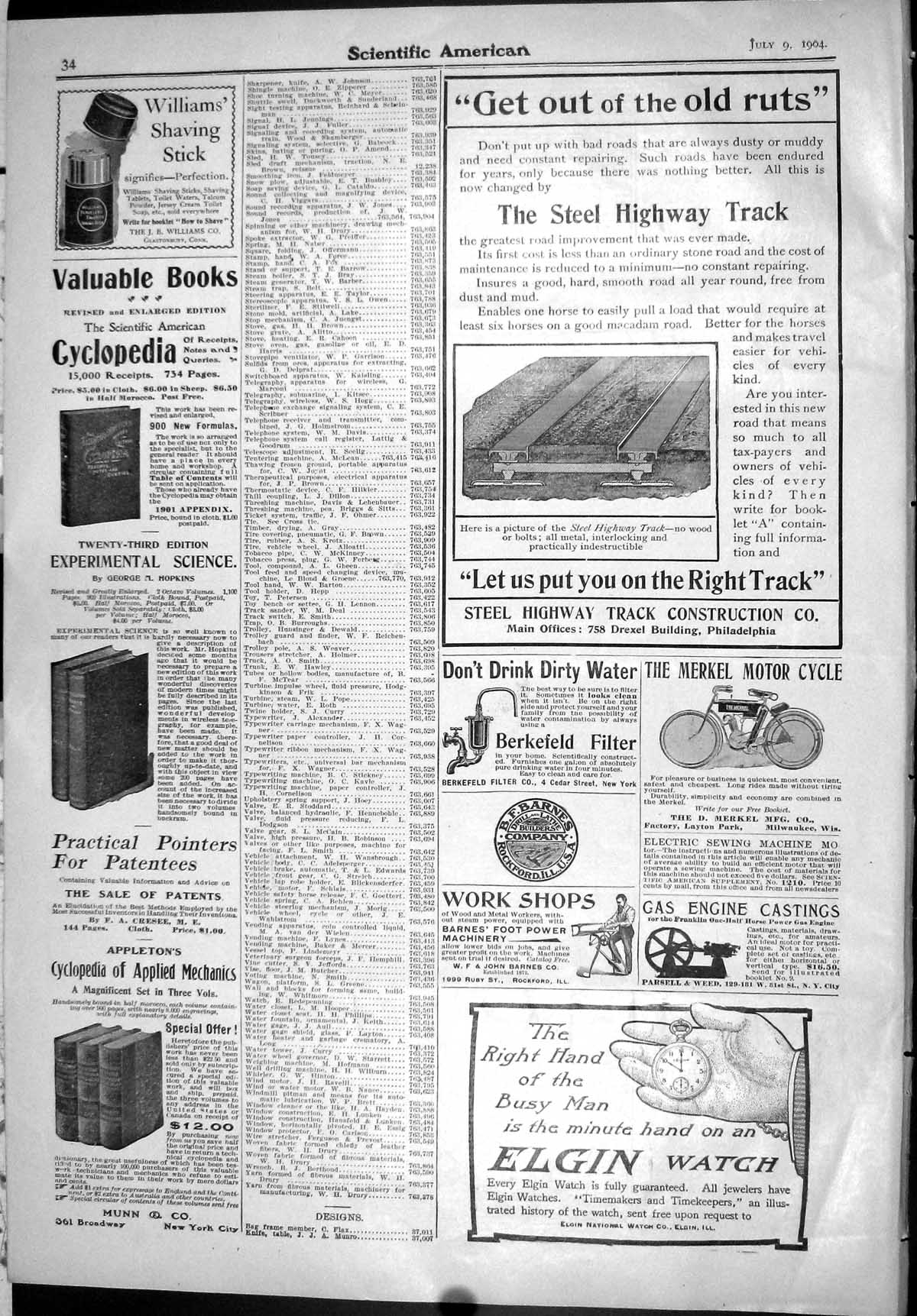Old Scientific American 1904 Elgin Watch Cyclopedia Razor Lathes Moto 20th