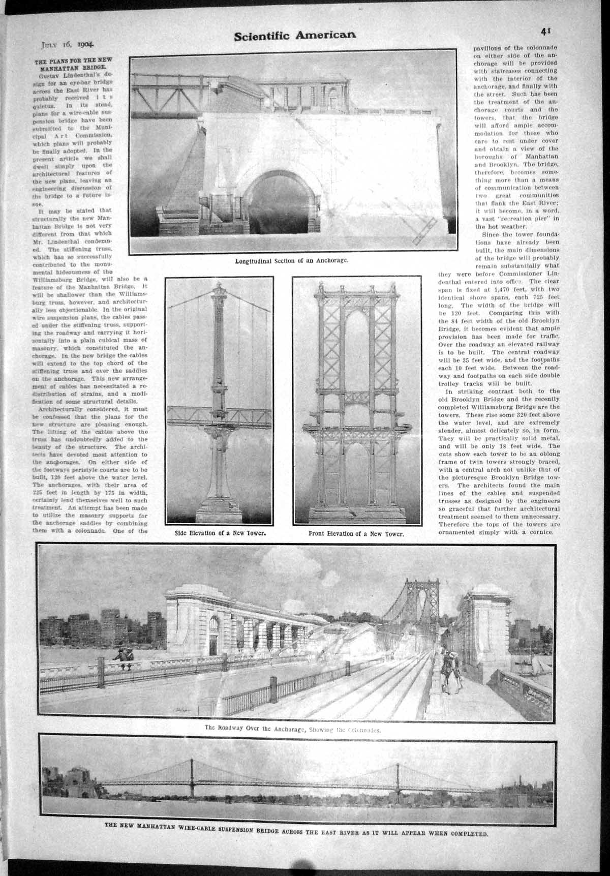 Old Manhattan Wire-Cable Suspension Bridge Colonnades Scientific Amer
