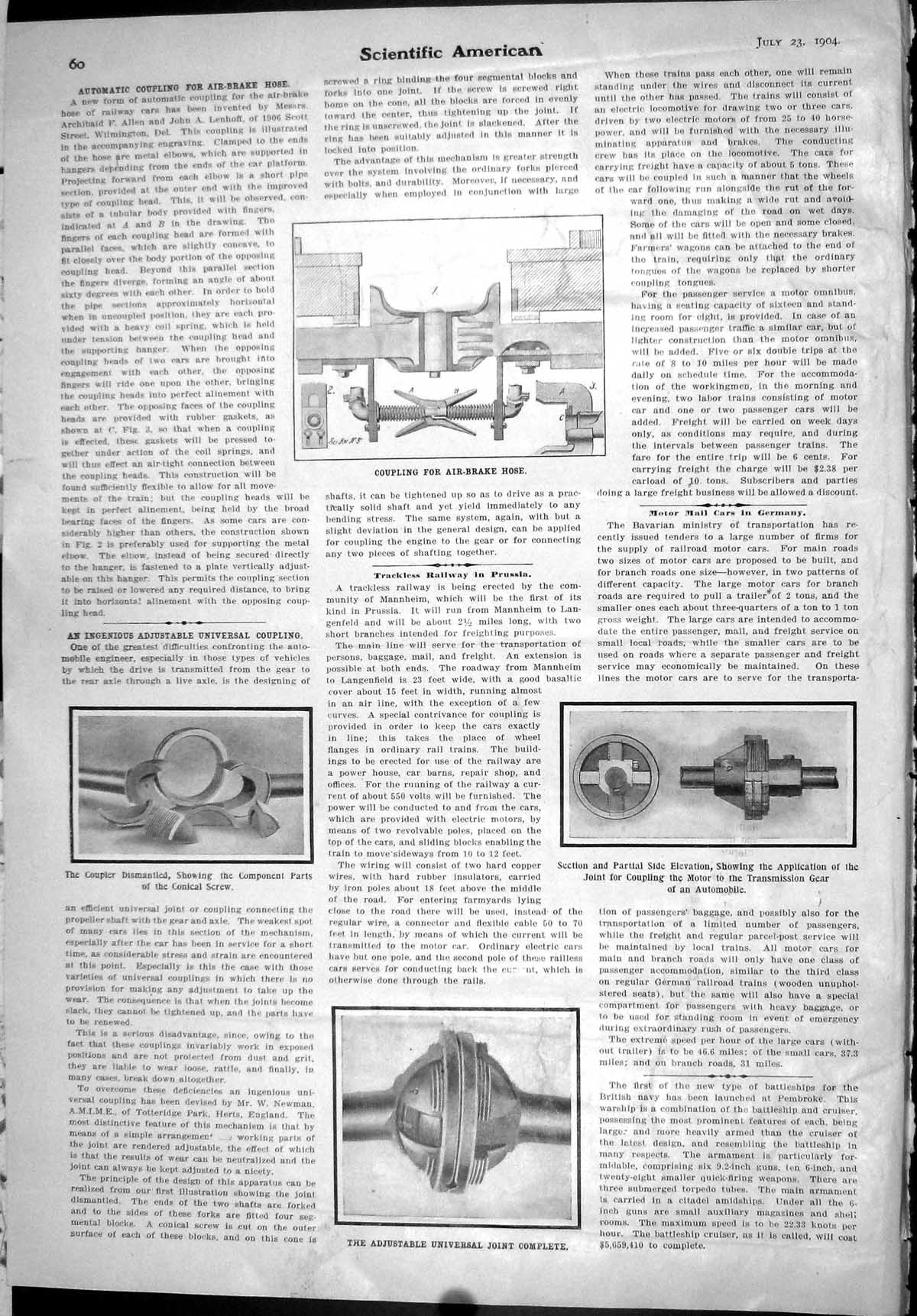 Old Scientific American 1904 Automatic Coupling Air-Brake Hose Univer 20th
