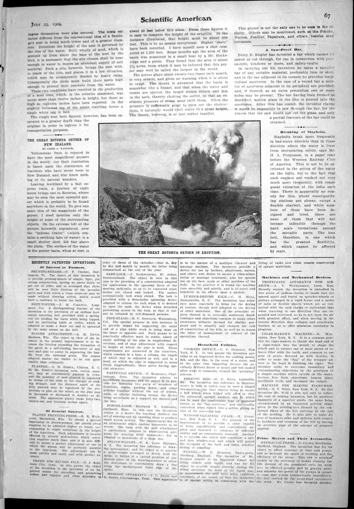 Old Scientific American 1904 Photograph Great Rotorua Geyser Eruption 20th