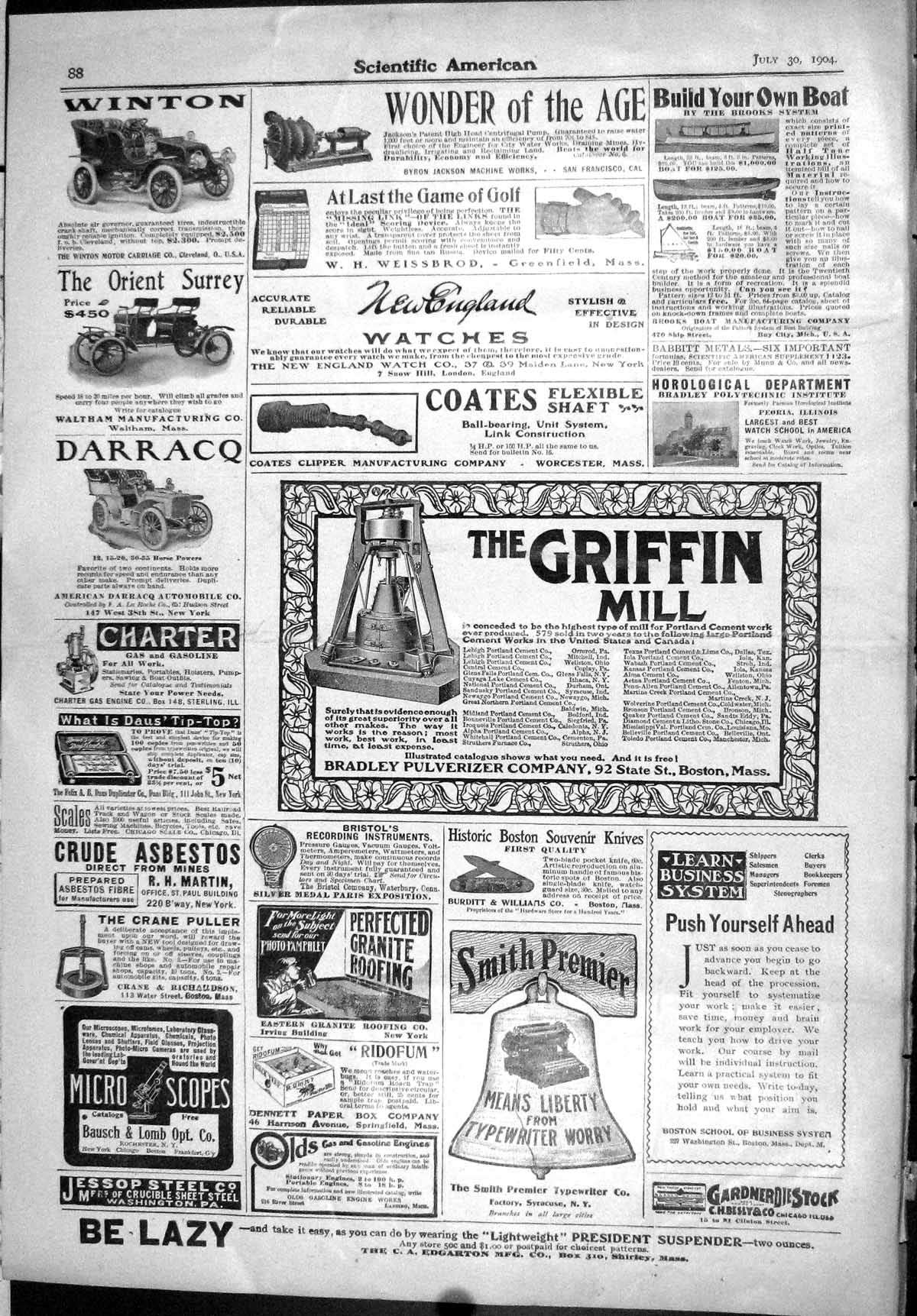 Old Scientific American 1904 Winton Car Griffin Mill Grout Faber Razo 20th