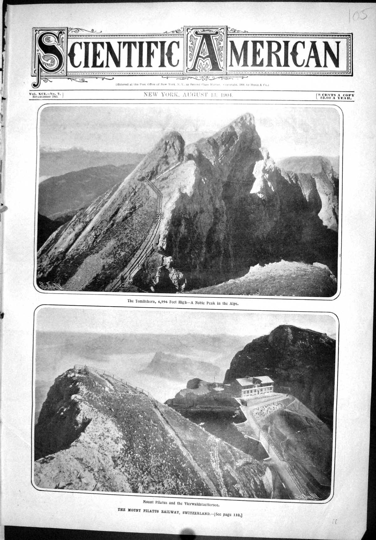 Old Scientific American 1904 Mount Pilatus Railway Switzerland Tomils 20th