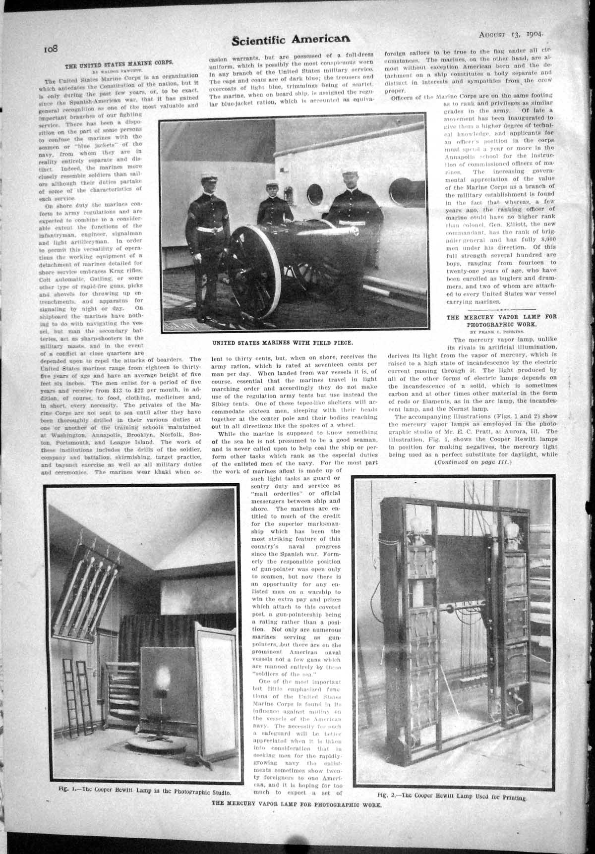 Old Scientific American 1904 Mercury Vapor Lamp Photographic Work Mar 20th