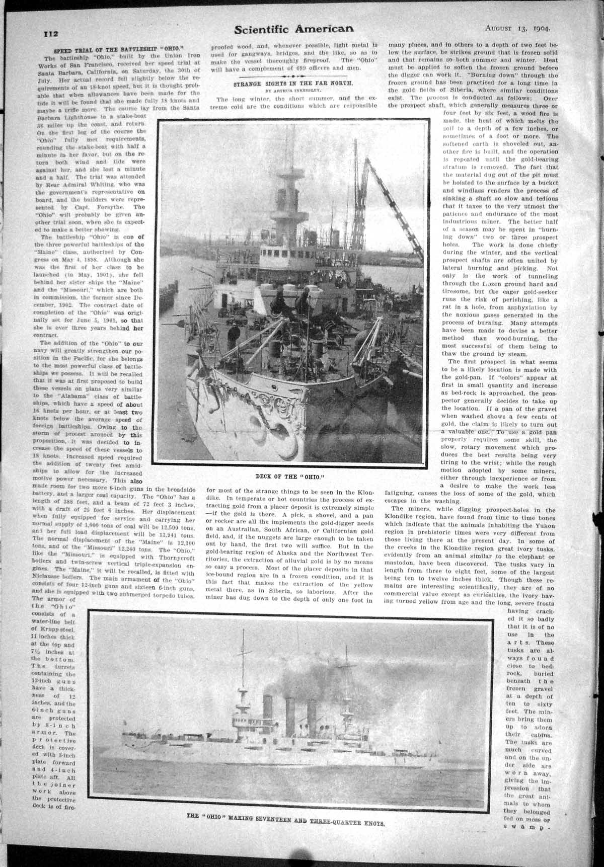 Old Scientific American 1904 Speed Trial Battleship Ohio Union Iron W 20th