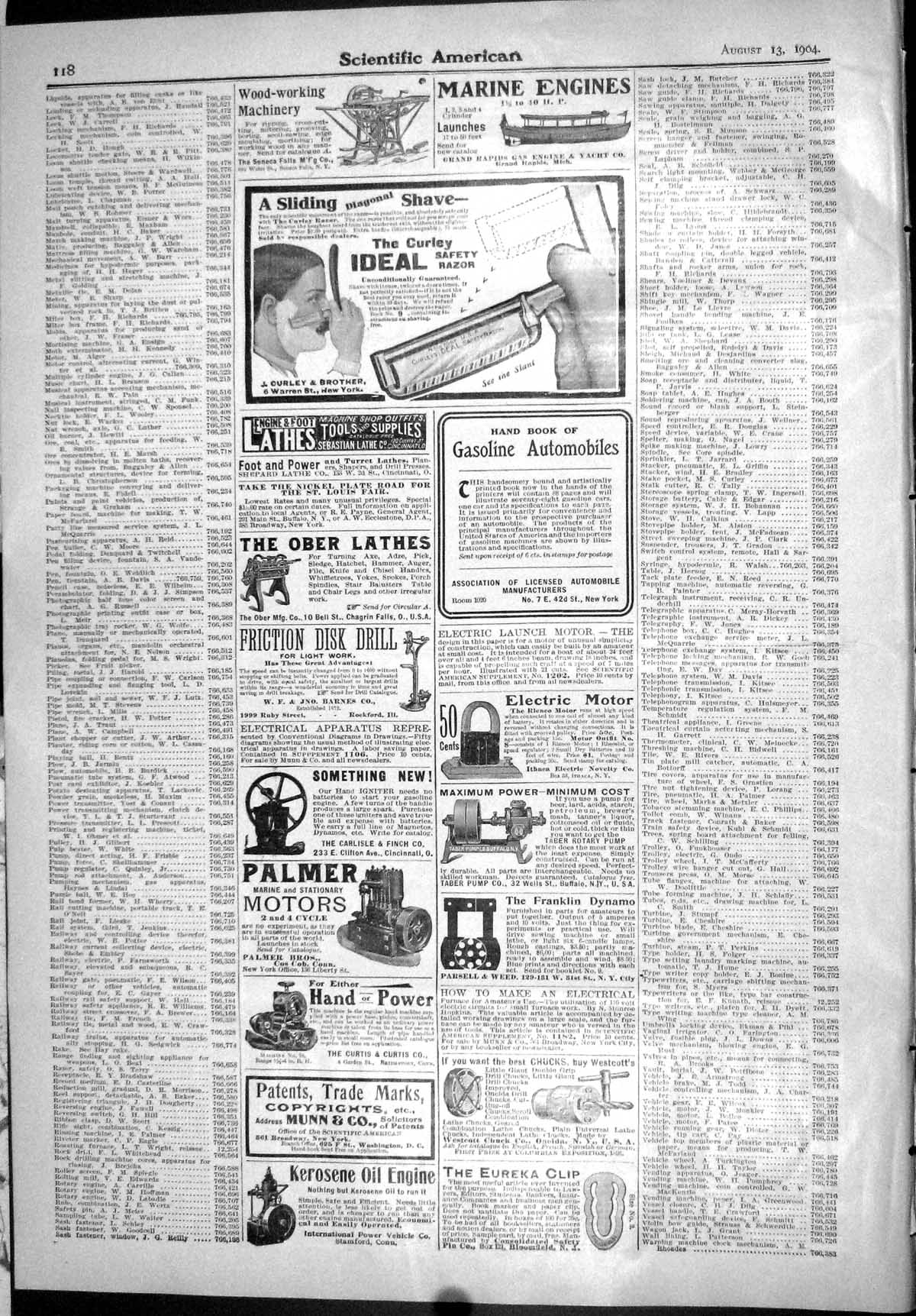 Old Scientific American 1904 Wood Machinery Curley Razor Ober Lathes 20th