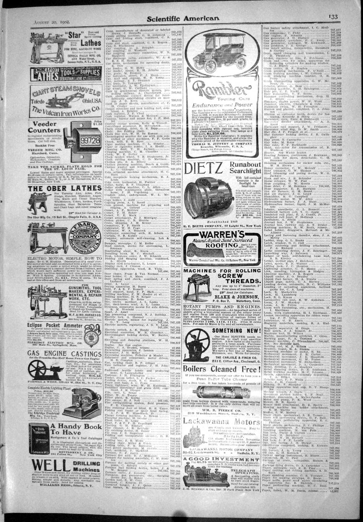 Old Scientific American 1904 Rambler Car Lathes Lackawanna Motors Mun 20th