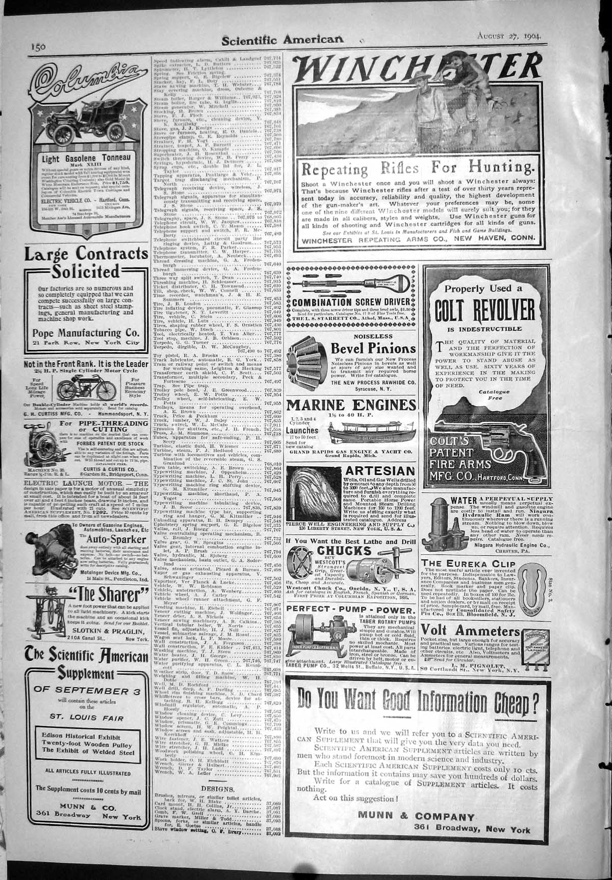 Old Scientific American 1904 Columbia Motor Car Munn Louis Fair Lathe 20th