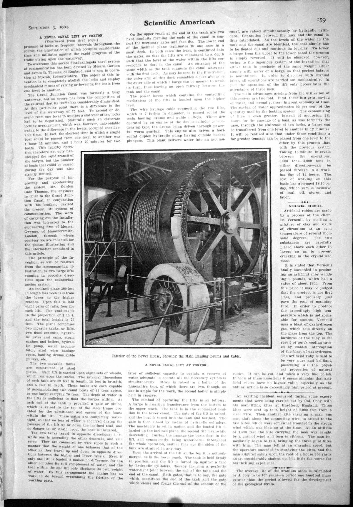 Old Scientific American 1904 Interior Power House Canal Drums Cable M 20th