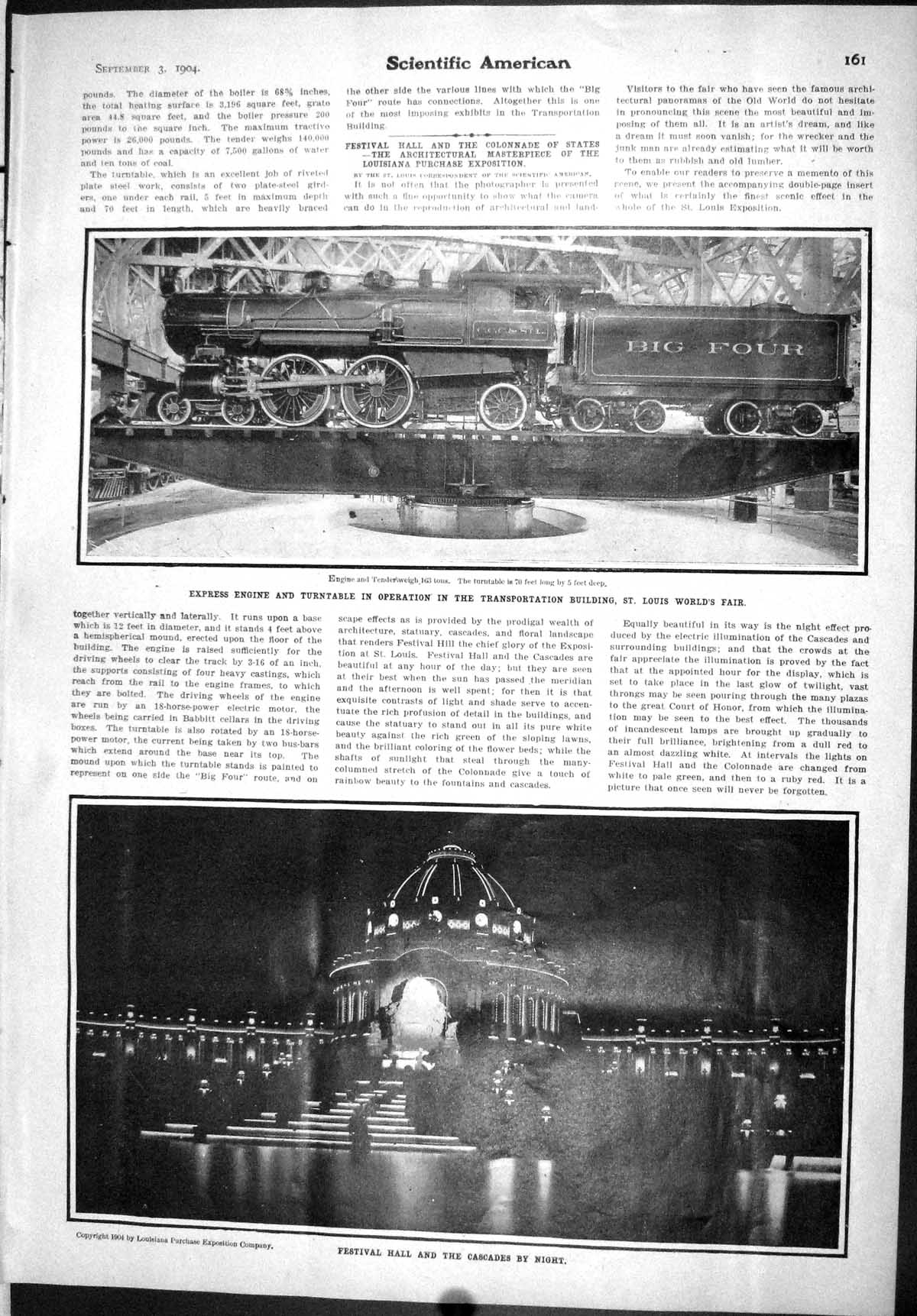 Old Scientific American 1904 Engine Train Louis Fair Festival Hall El 20th