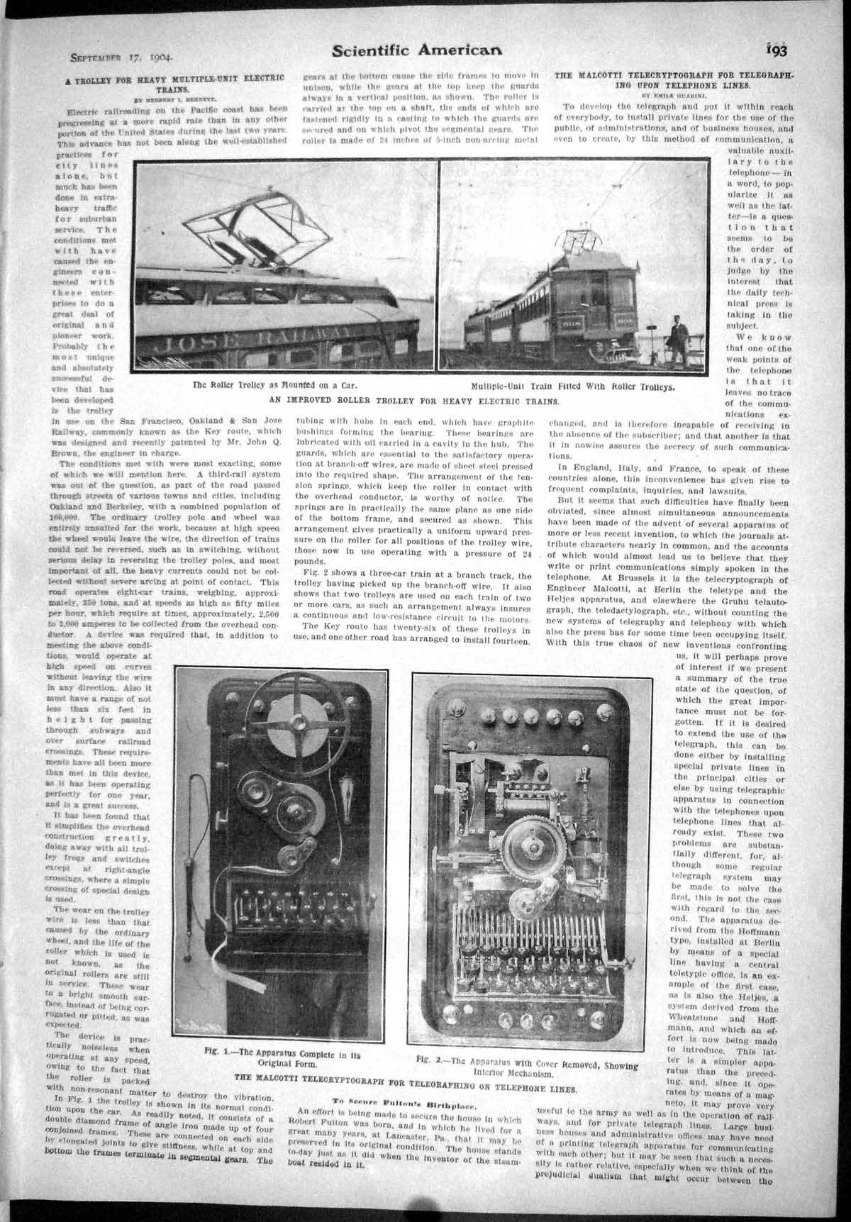 Old Scientific American 1904 Malcotti Telecryptograph Telephone Elect 20th