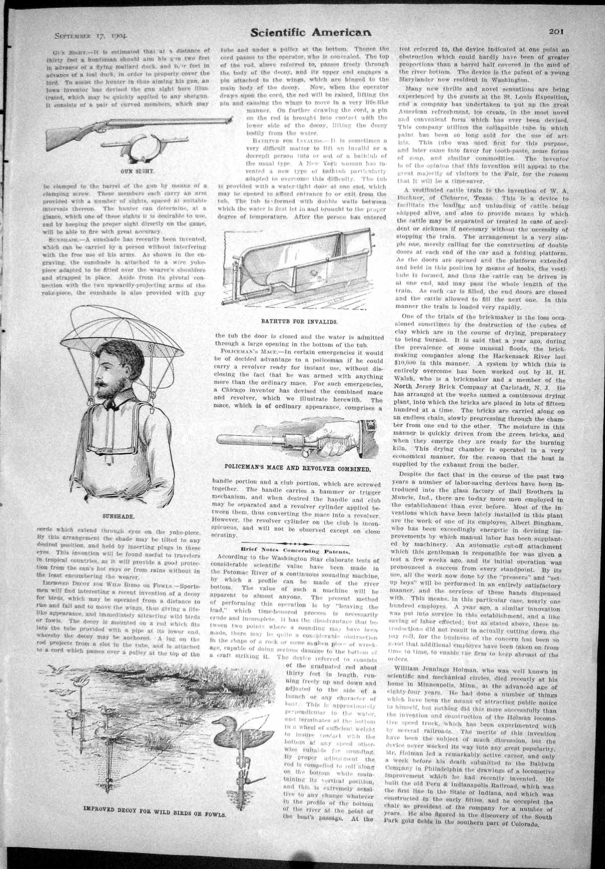 Old Scientific American 1904 Gun Sight Bathtub Invalids Wild Bird Dec 20th