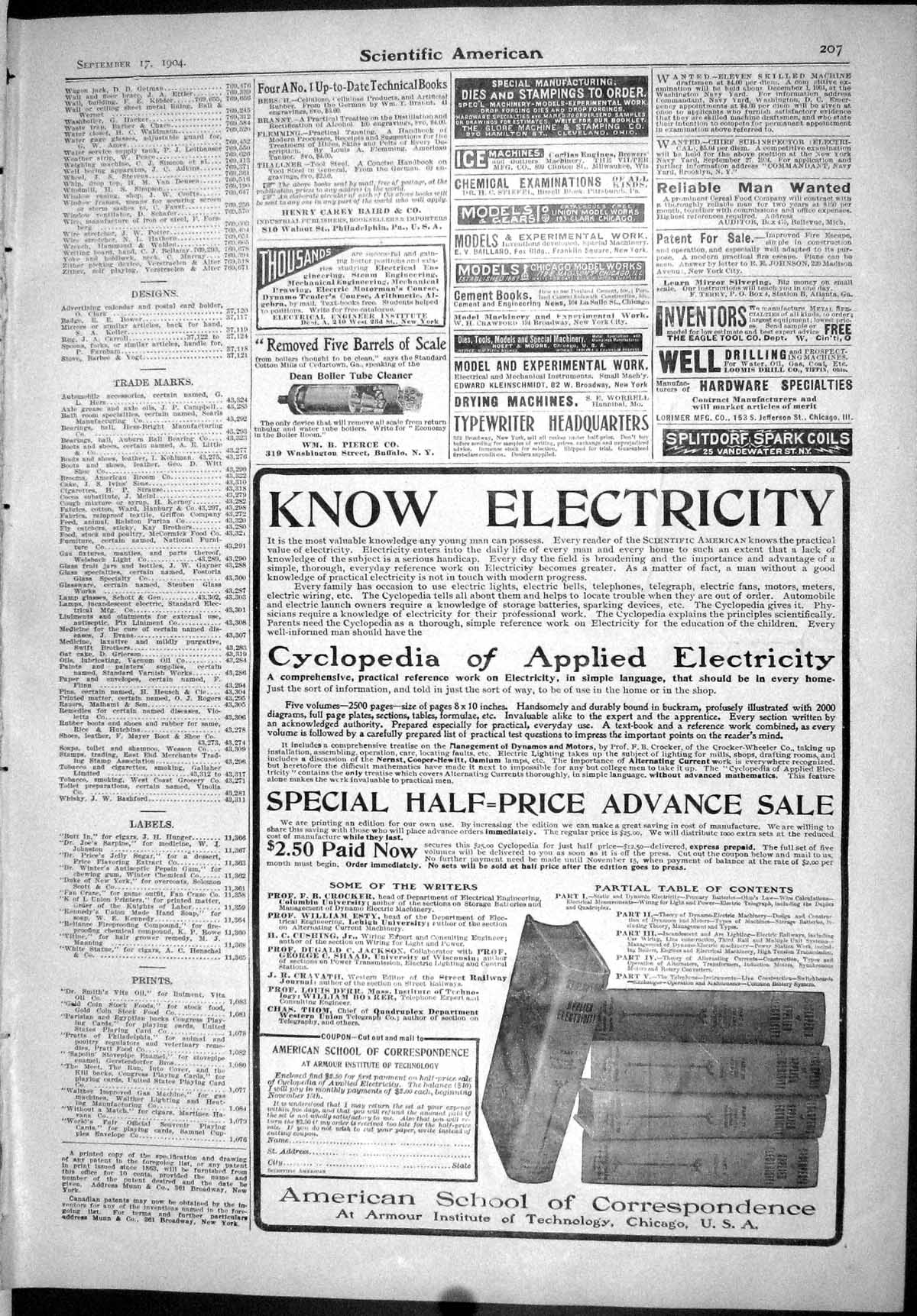 Old Scientific American 1904 Electricity Cyclopedia Elgin Watch Shoes 20th