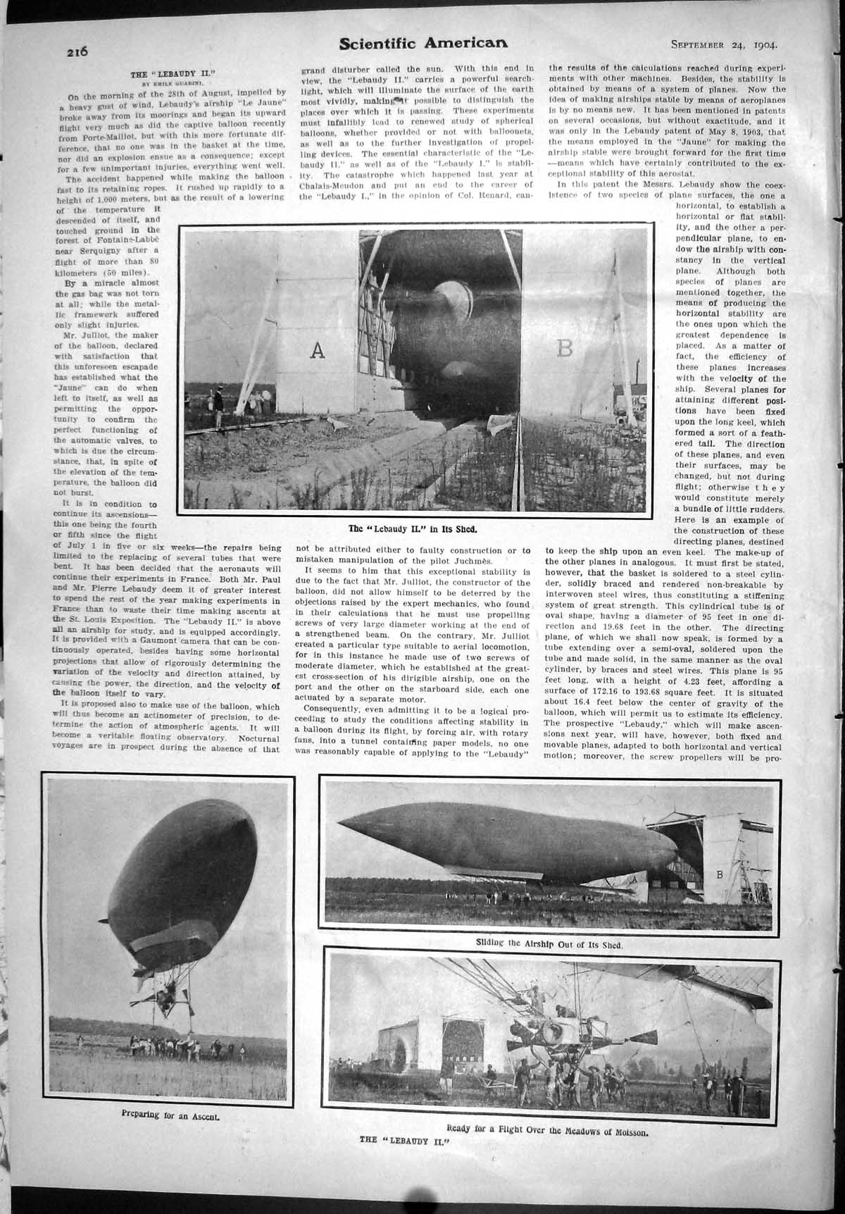 Old Scientific American 1904 Lebaudy Airship Shed Meadows Moisson Le 20th