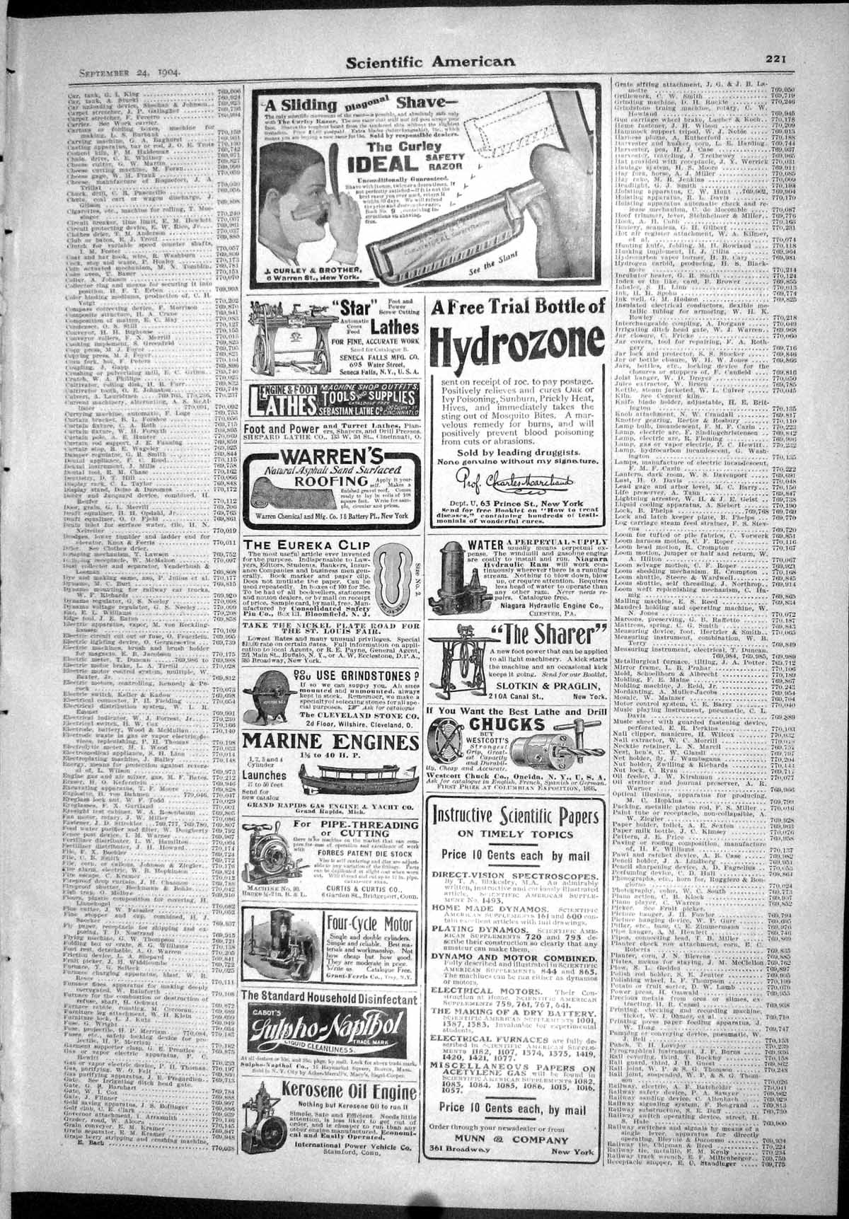 Old Scientific American 1904 Advertisment Ideal Razor Chucks Hydrozon 20th