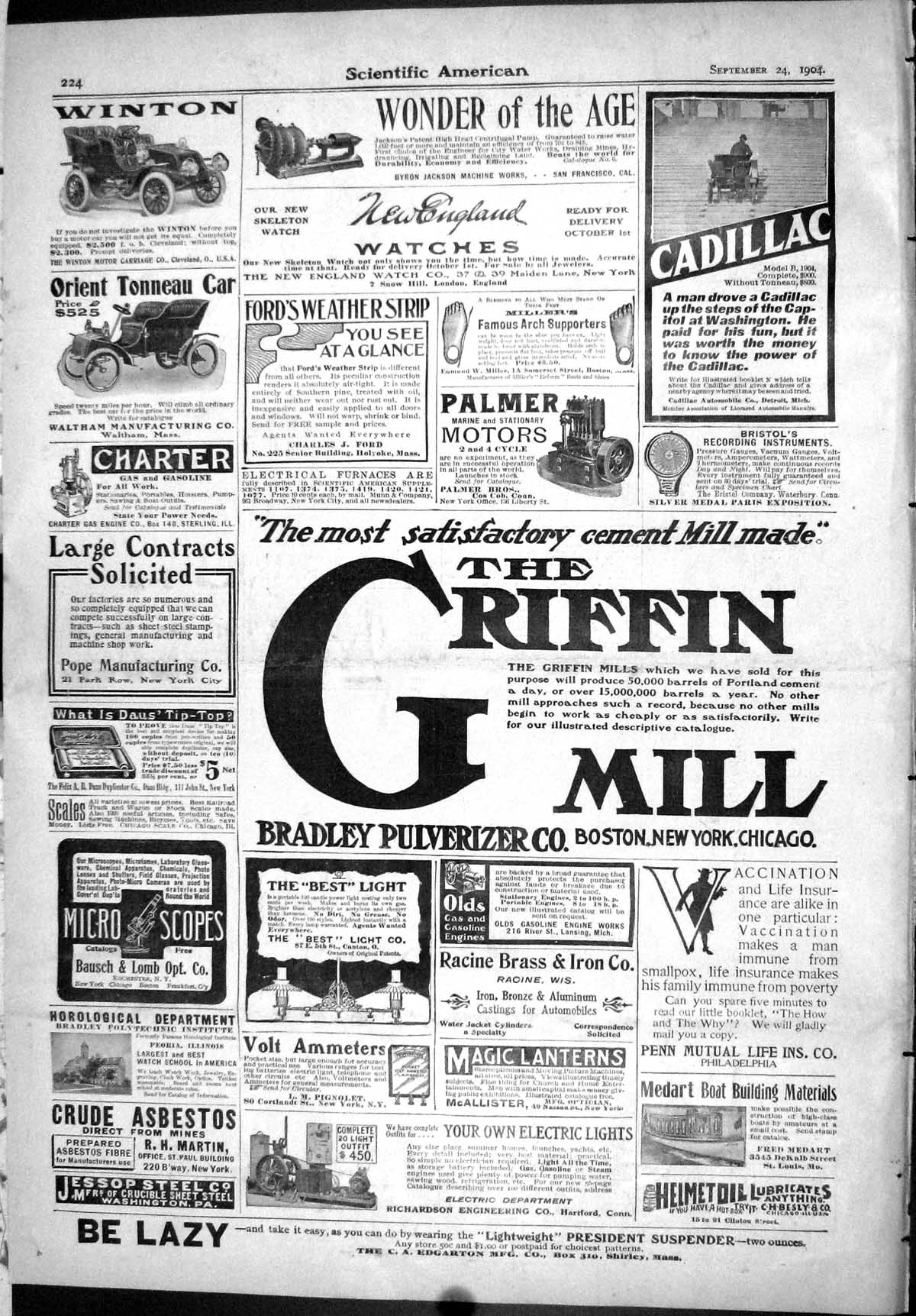 Old Scientific American 1904 Cadillac Griffin Mill Tyewriter Artesian 20th