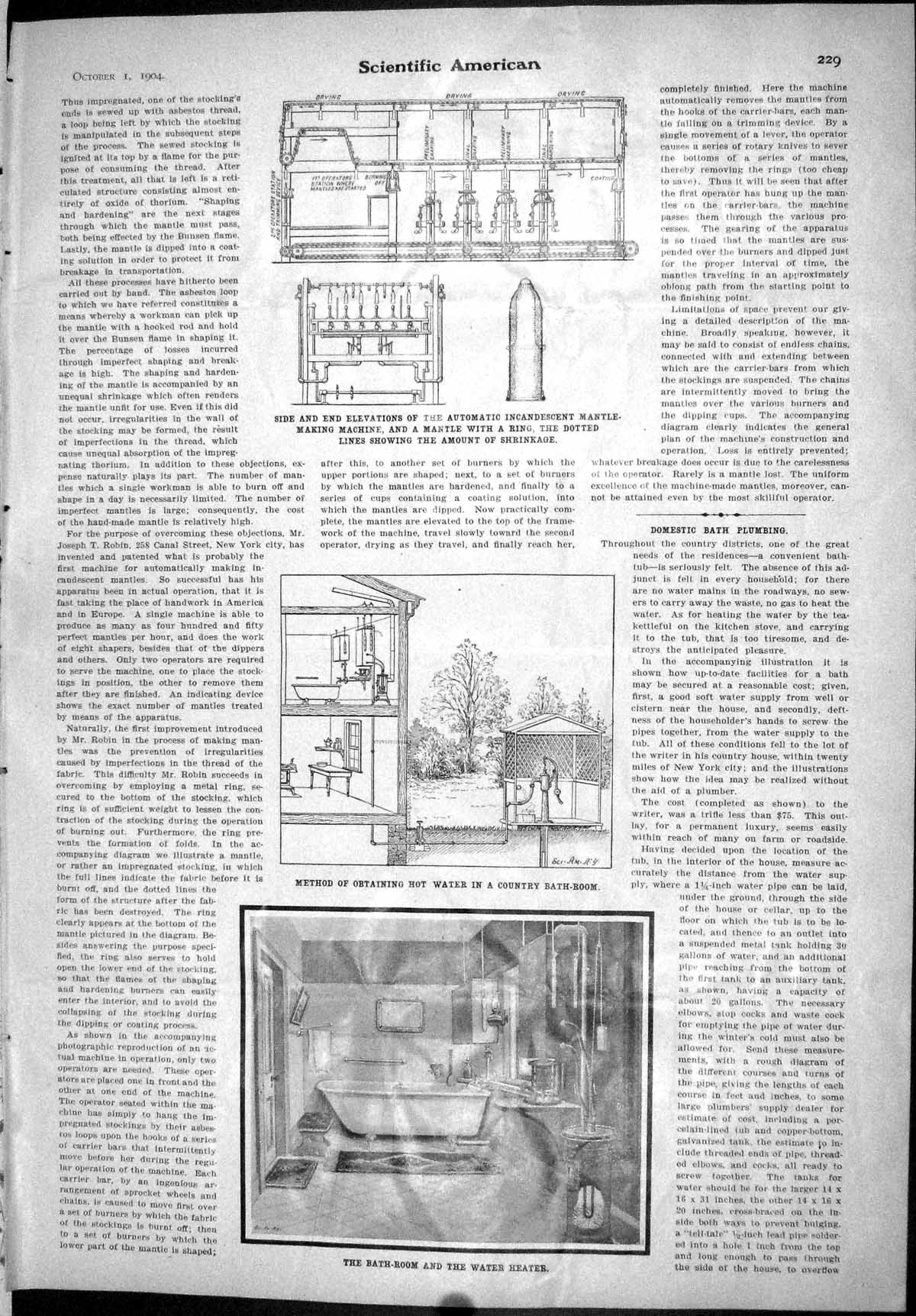 Old Scientific American 1904 Bathroom Water Heater Mantle Guglielmine 20th