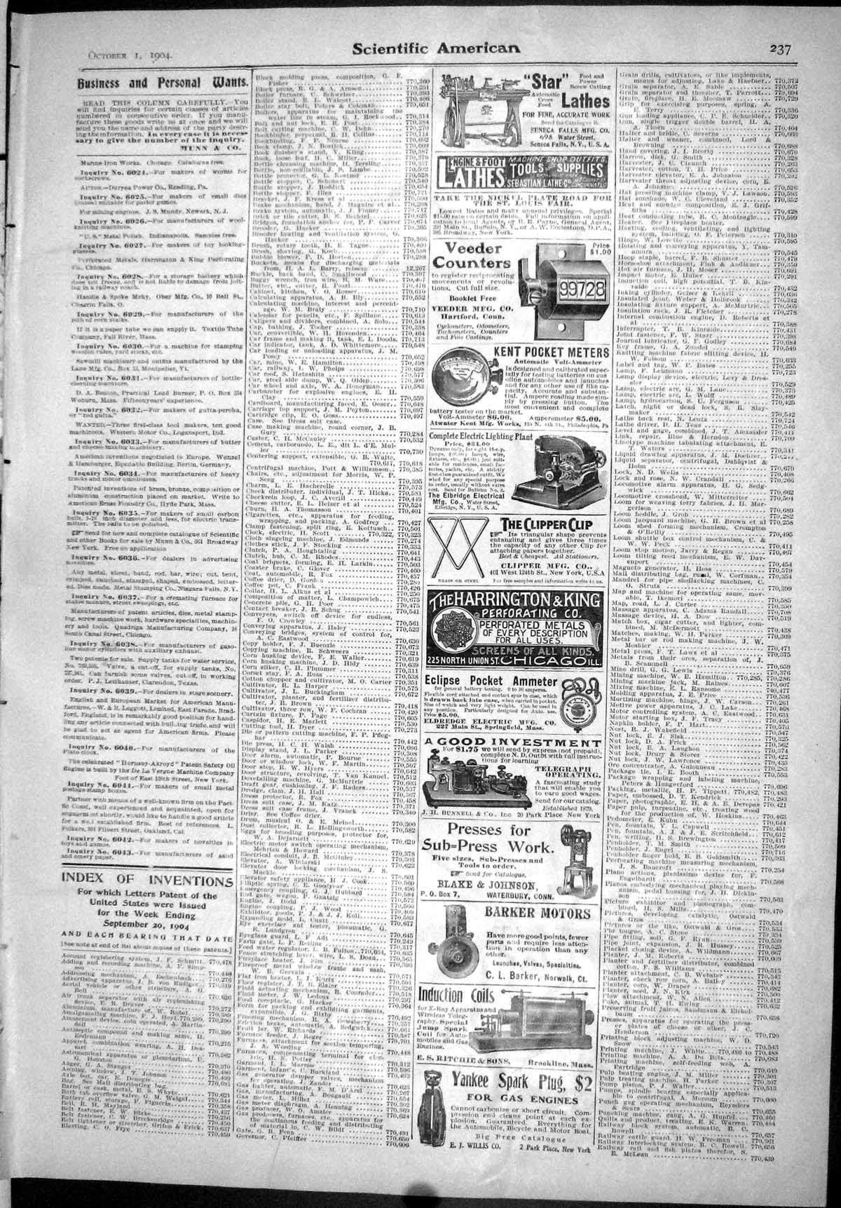 Old Scientific American 1904 Star Lathes Ammeter Electric Car Jaeger 20th