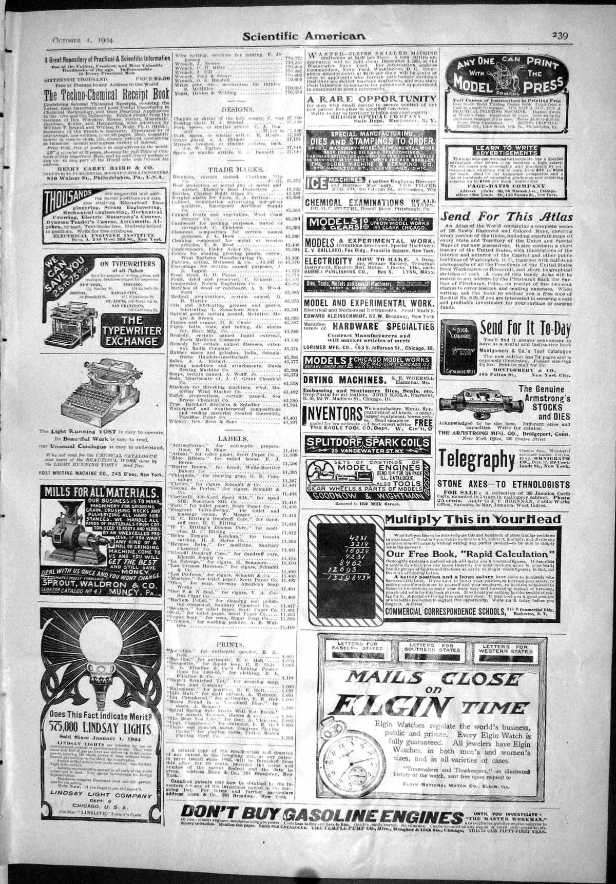 Old Scientific American 1904 Elgin Watch Lindsay Light Douglas Shoes 20th
