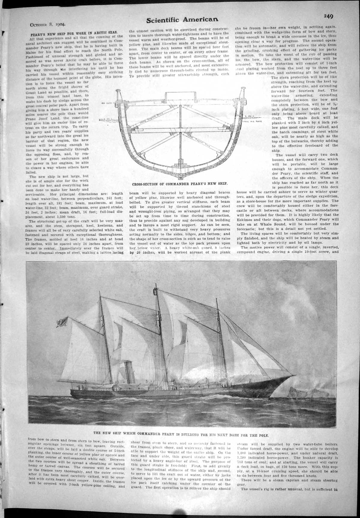 Old Scientific American 1904 Commander Peary Ship Arctic Sea Armor We 20th