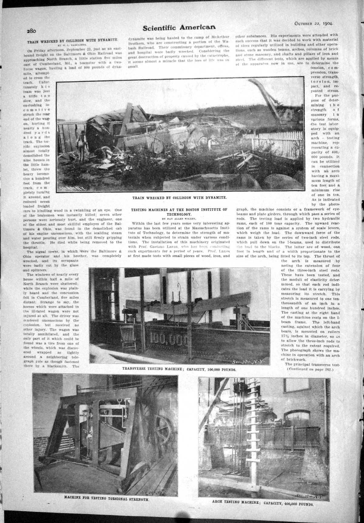 Old Scientific American 1904 Train Crash Dynamite Machine Testing Tor 20th