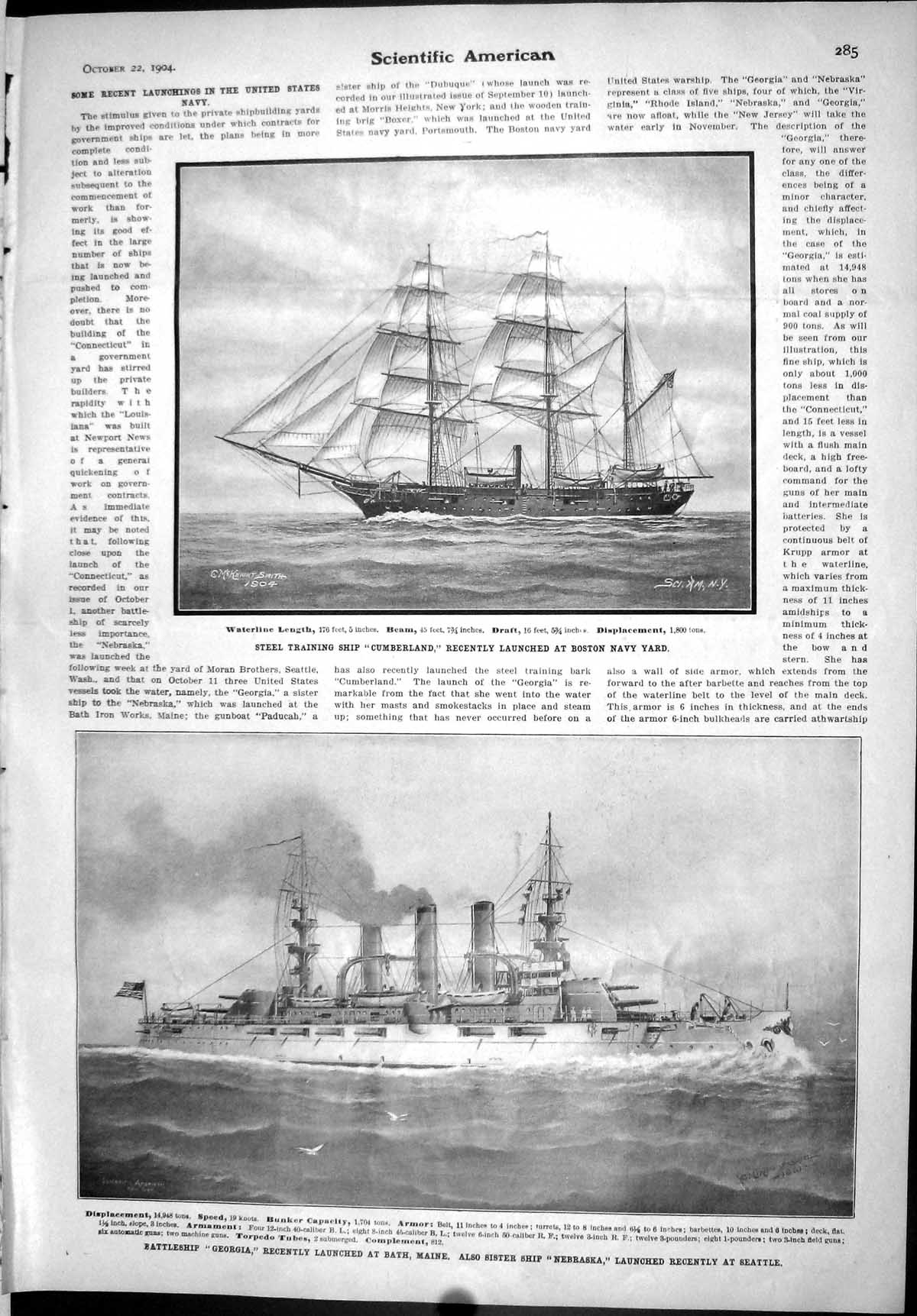 Old Scientific American 1904 Training Ship Cumberland Georgia Nebrask 20th