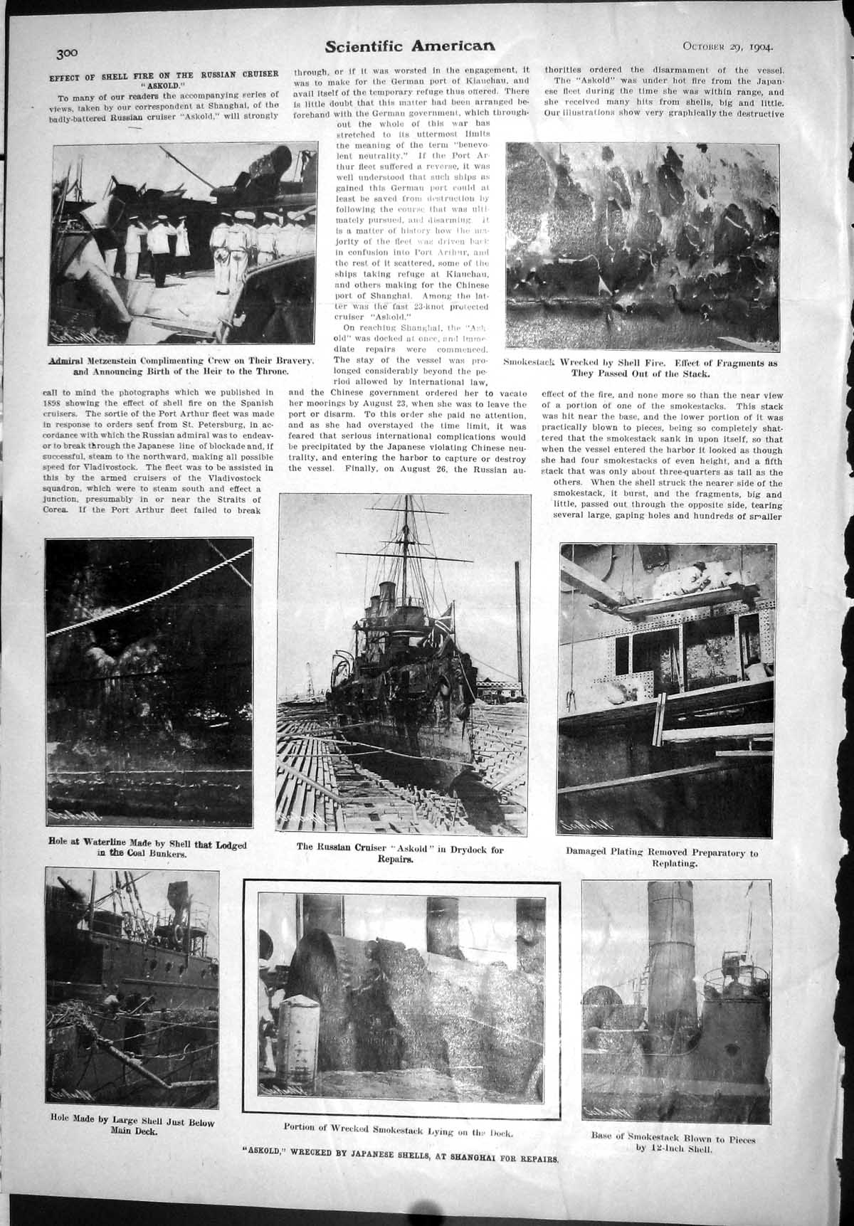 Antique Print Scientific American 1904 AskShip Shanghai Admiral Metzenstein