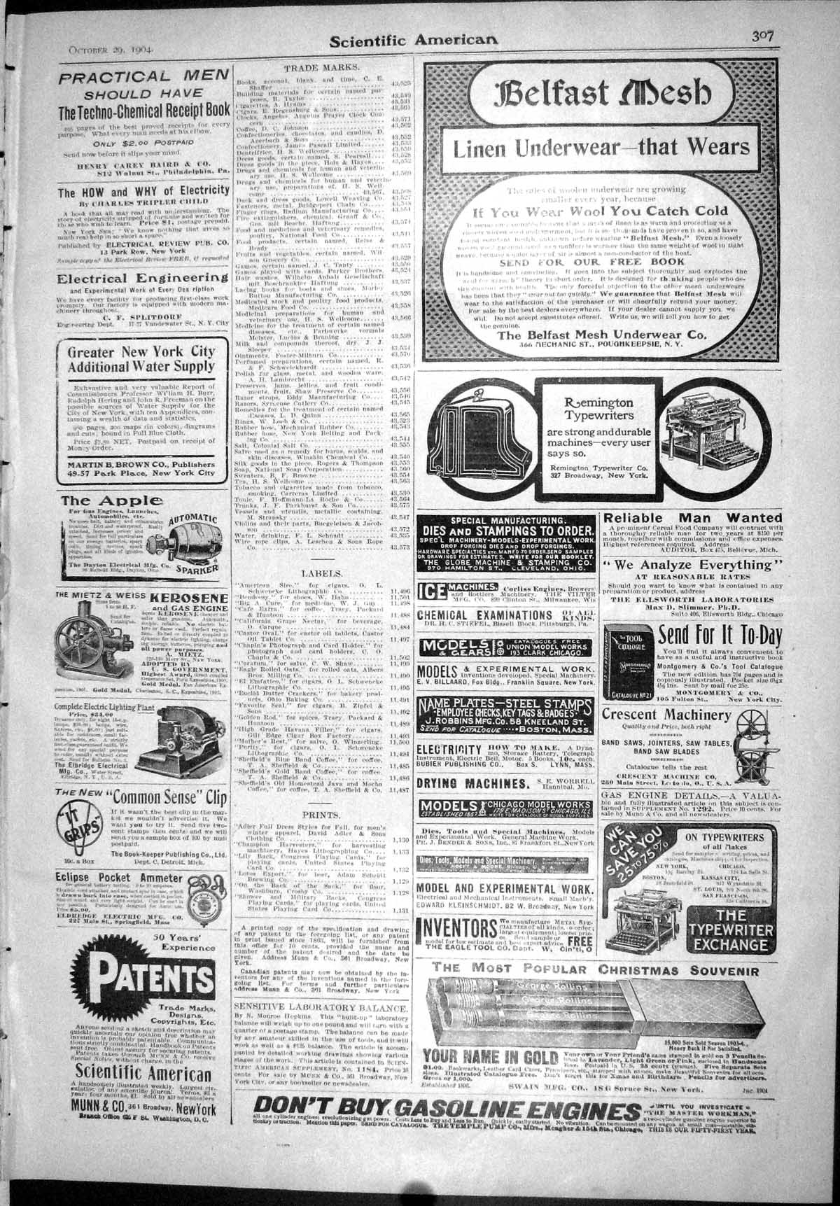 Old Scientific American 1904 Belfast Mesh Typewriters Griffin Mill Ca 20th
