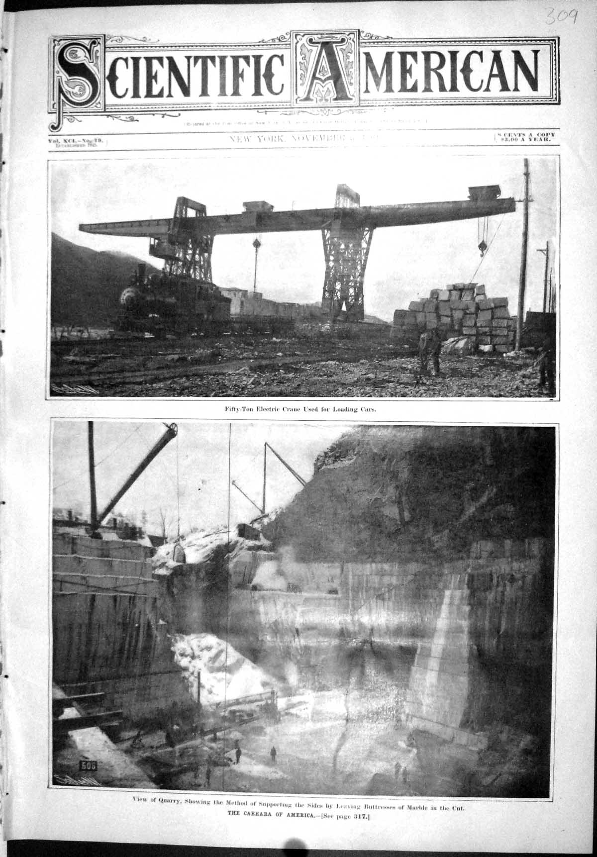 Old Scientific American 1904 Carrara Mexico Quarry Electric Crane Loa 20th