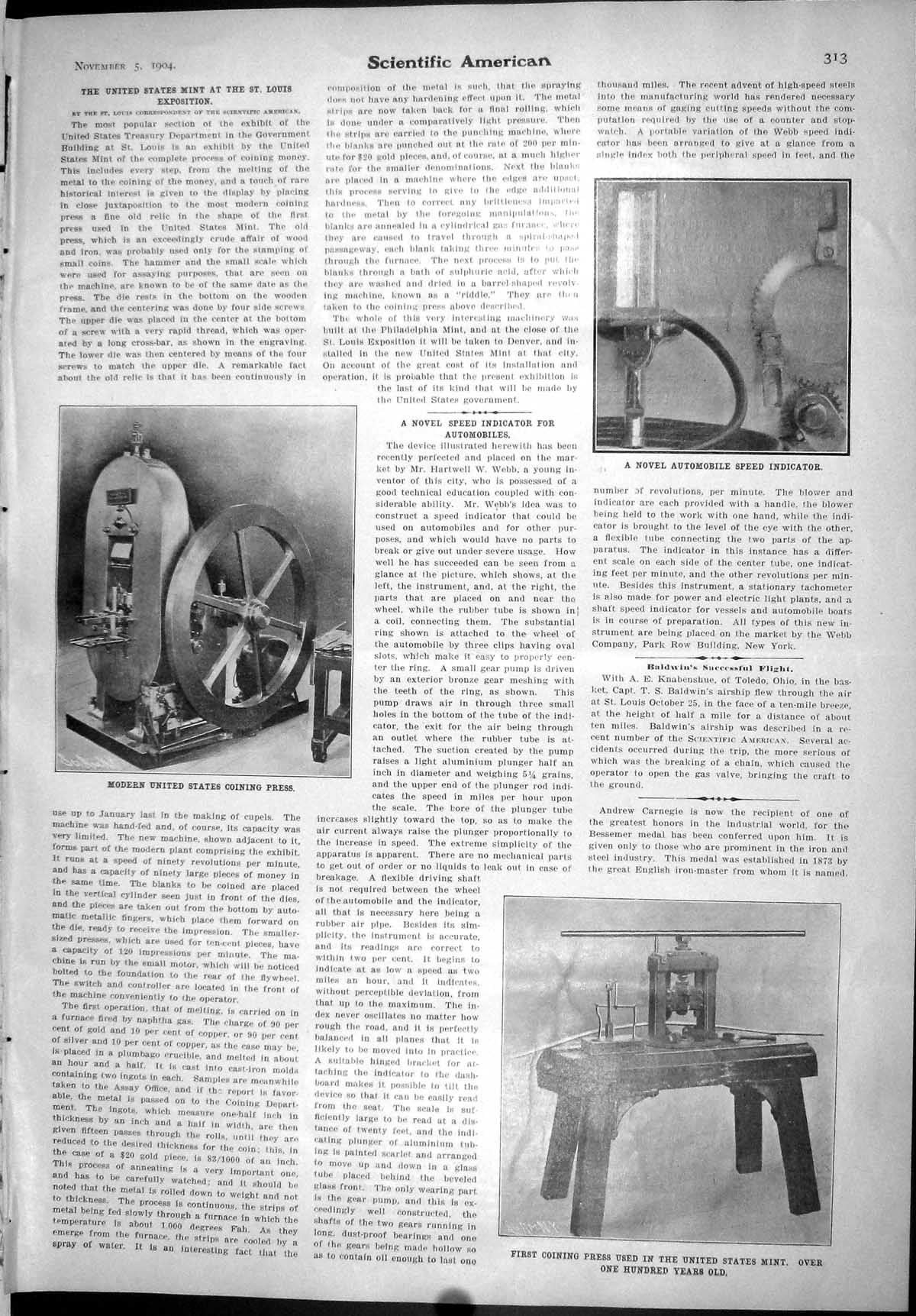 Old Scientific American 1904 Mint St. Louis Exposition Coining Press 20th