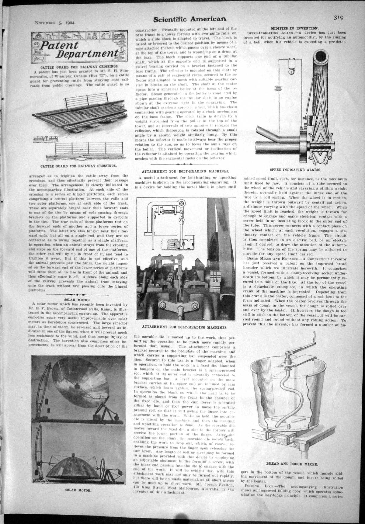 Old Scientific American 1904 Bolt-Heading Machine Cattle Guard Solar 20th