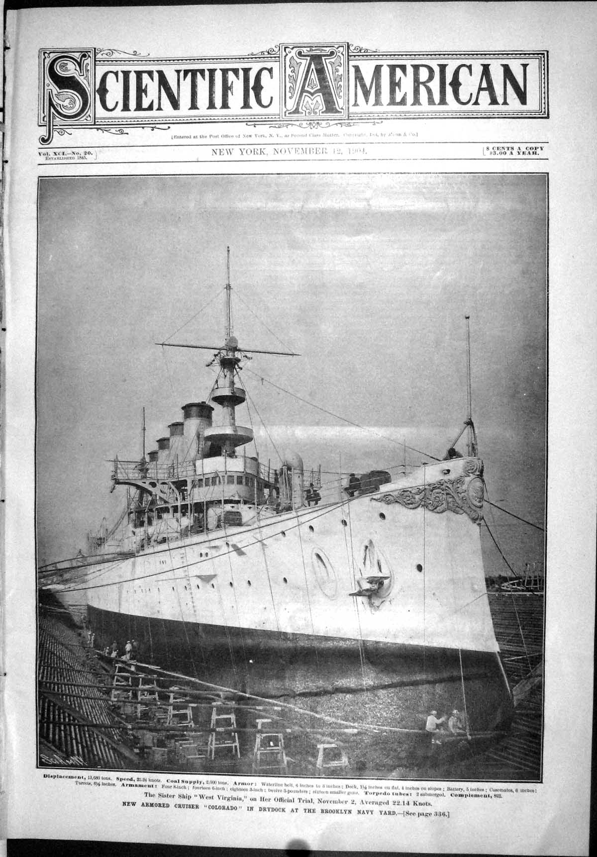 Old Armored Cruiser Colorado Drydock Brooklyn Navy Ships Cientific Am