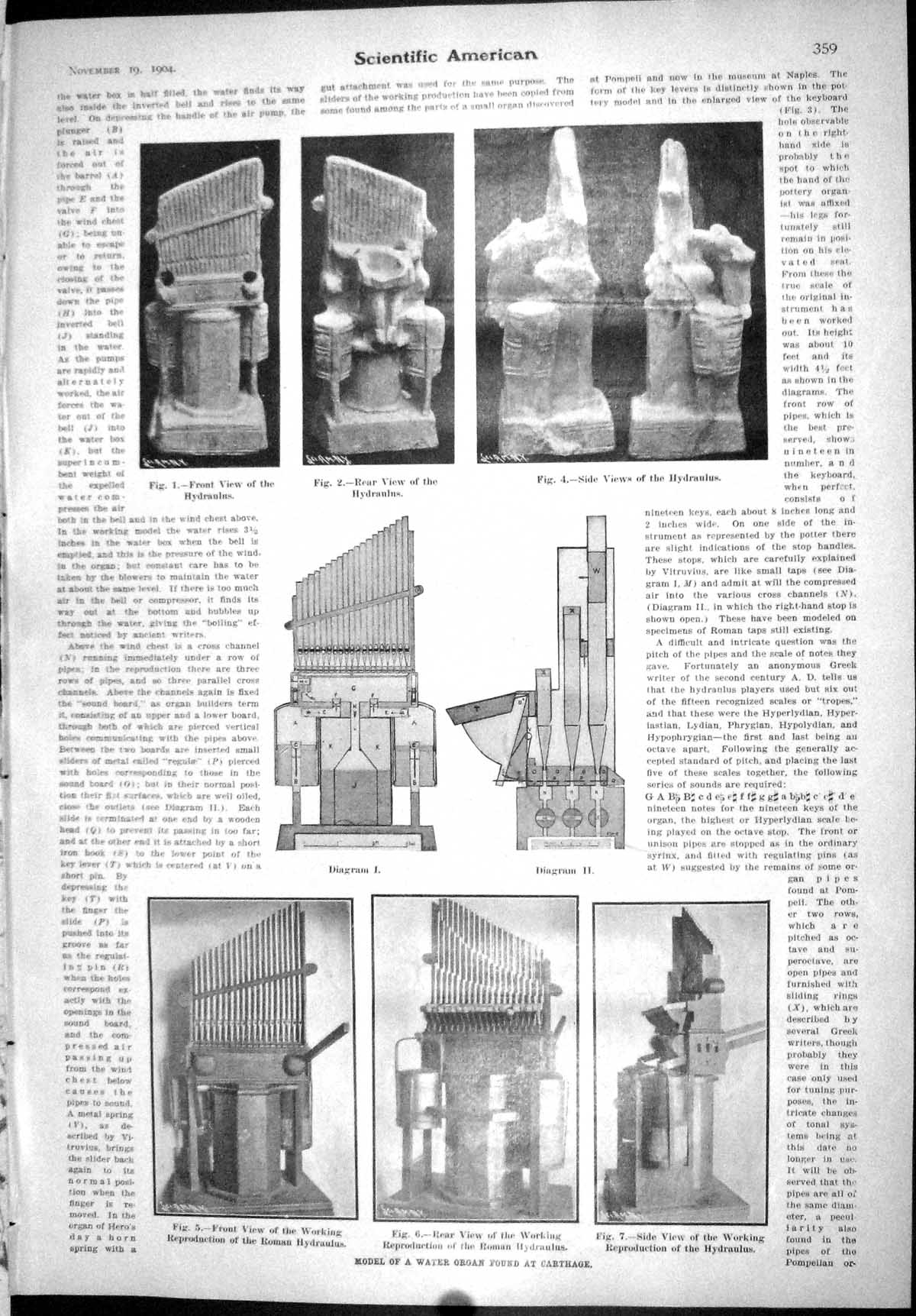 Old Scientific American 1904 Model Water Organ Carthage Hydraulus Tom 20th