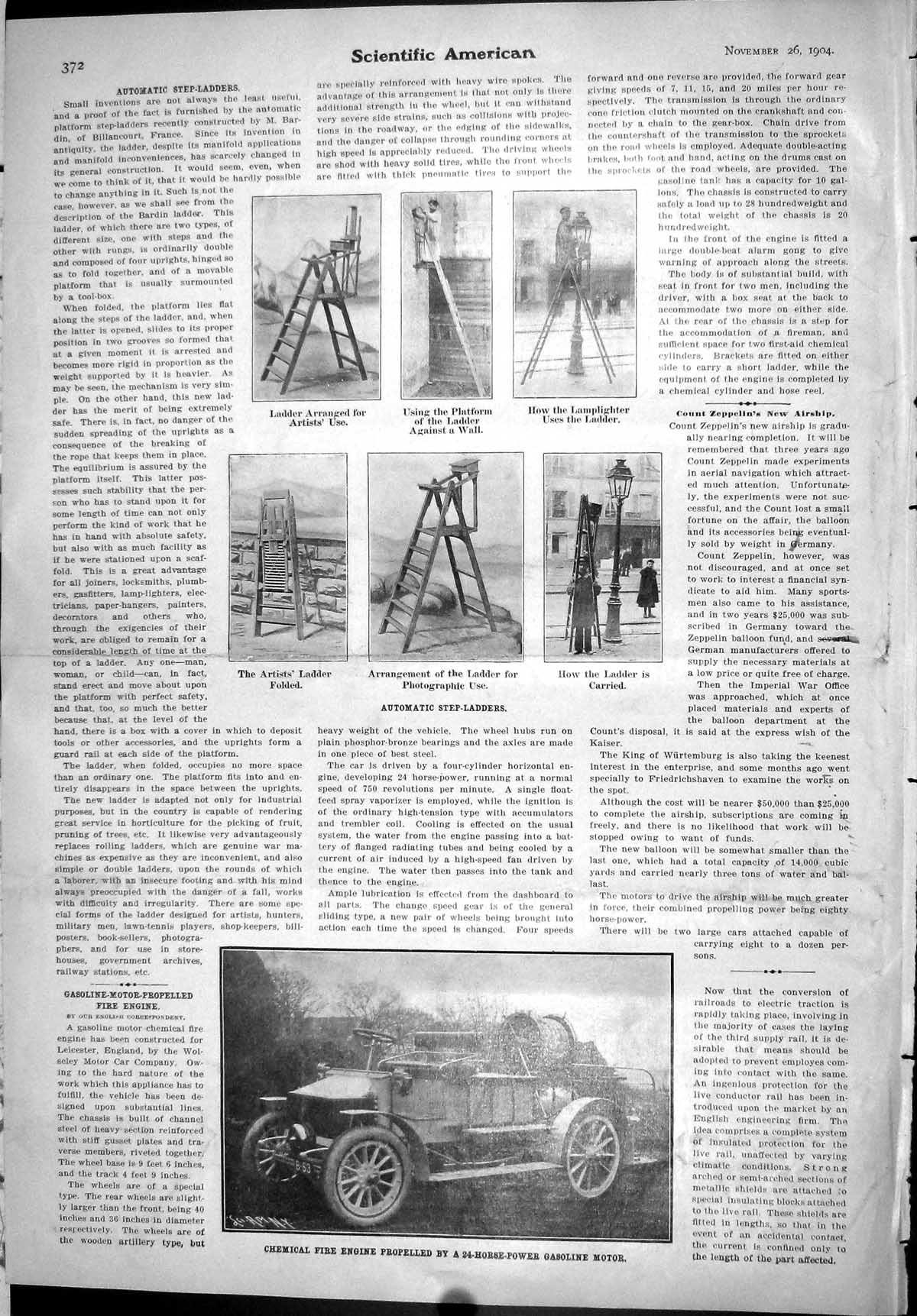 Old Scientific American 1904 Chemical Fire Engine Gasoline Motor Auto 20th