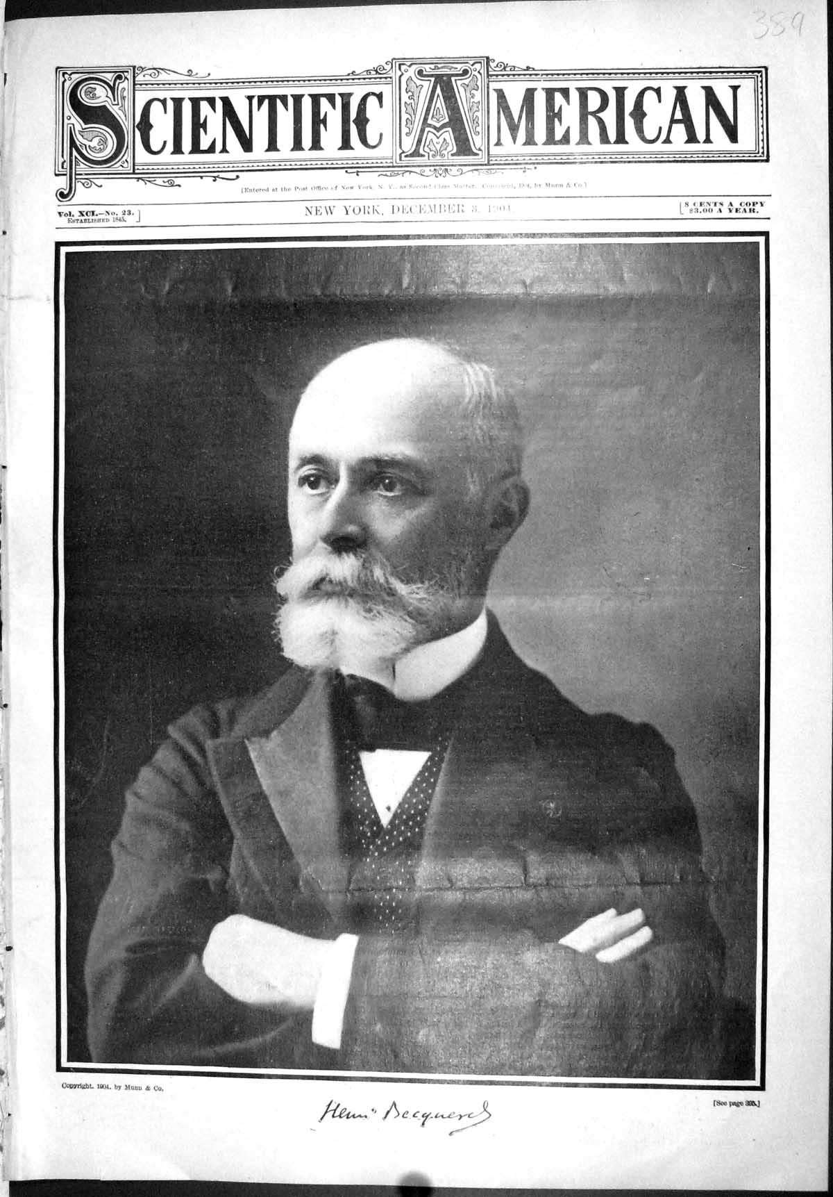 Original Old Antique Print Scientific American 1904 Portrait Henri Becquerels
