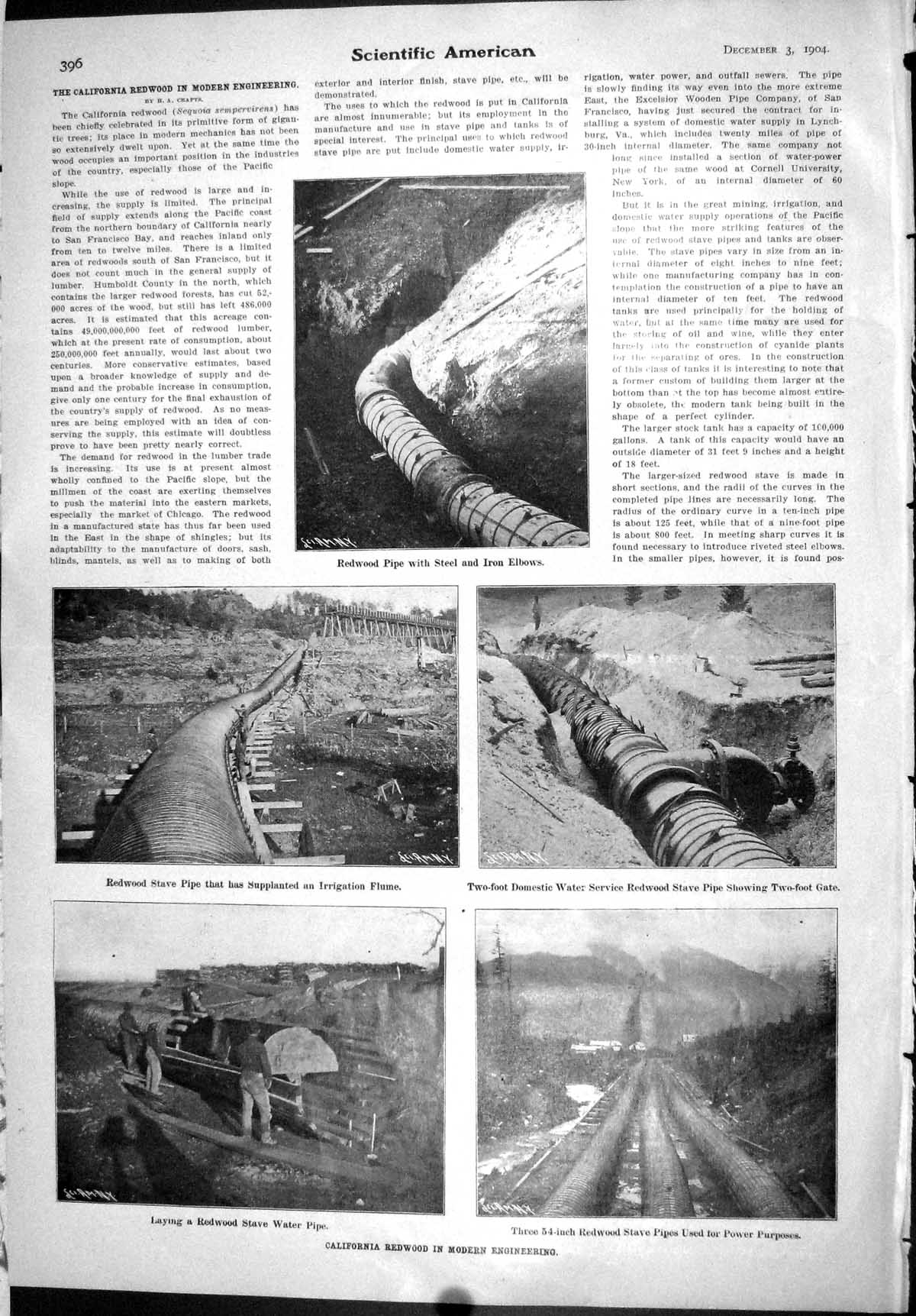 Old Scientific American 1904 California Redwood Stave Pipe Irrigation 20th