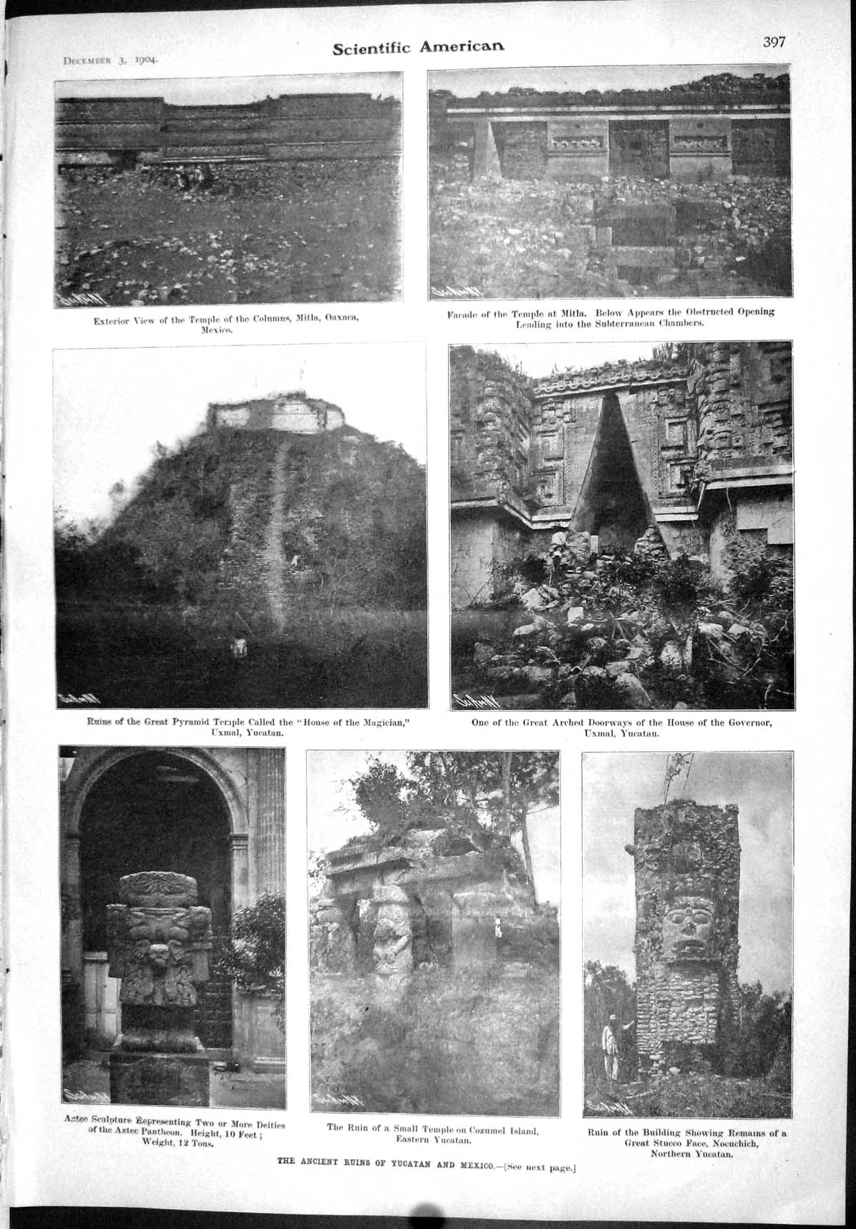 Old Scientific American 1904 Ruins Yucatan Mexico Pyramid Temple Uxma 20th