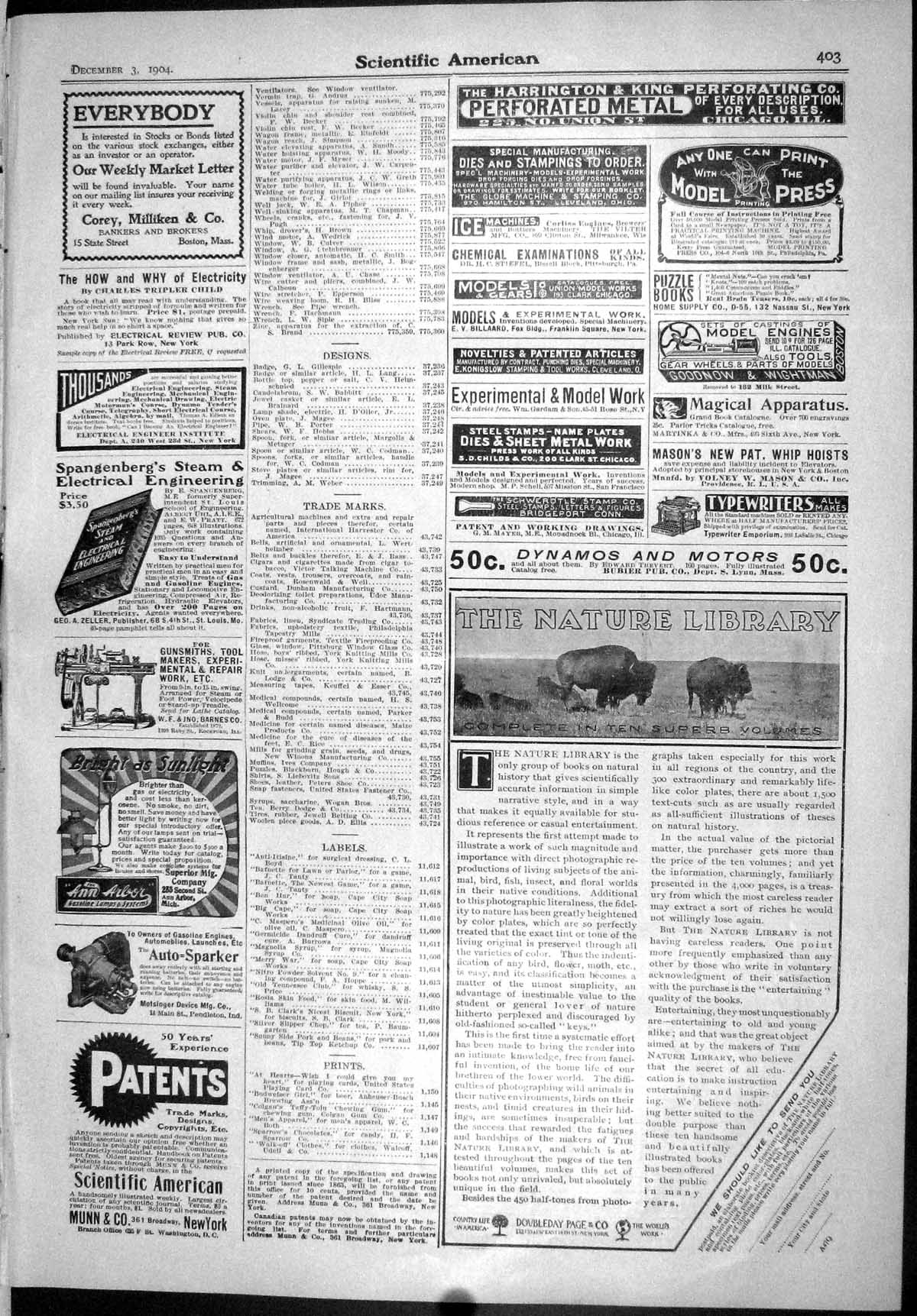 Old Print Scientific American 1904 Munn Gasoline Lamp Tyewriter Cadillac 20th