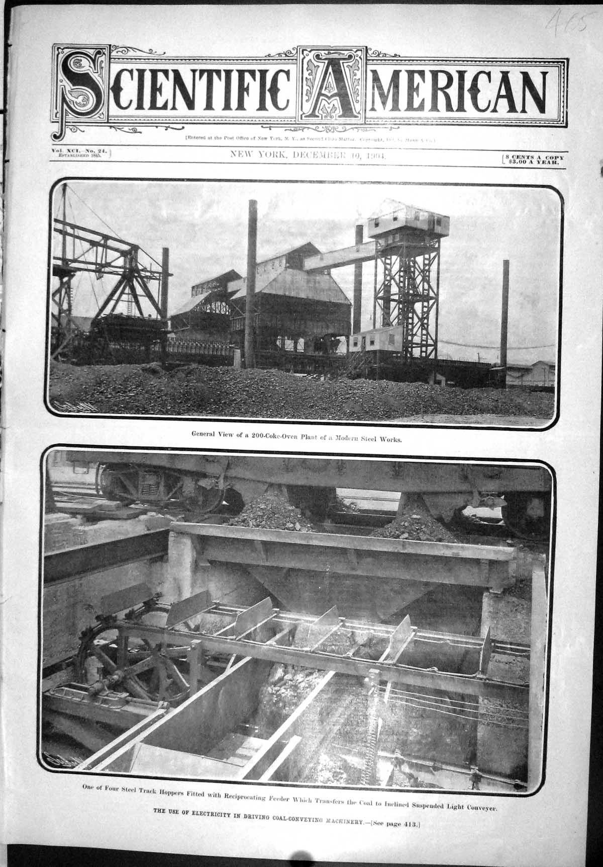 Old Scientific American 1904 Electricity Coal-Conveying Machinery Cok 20th