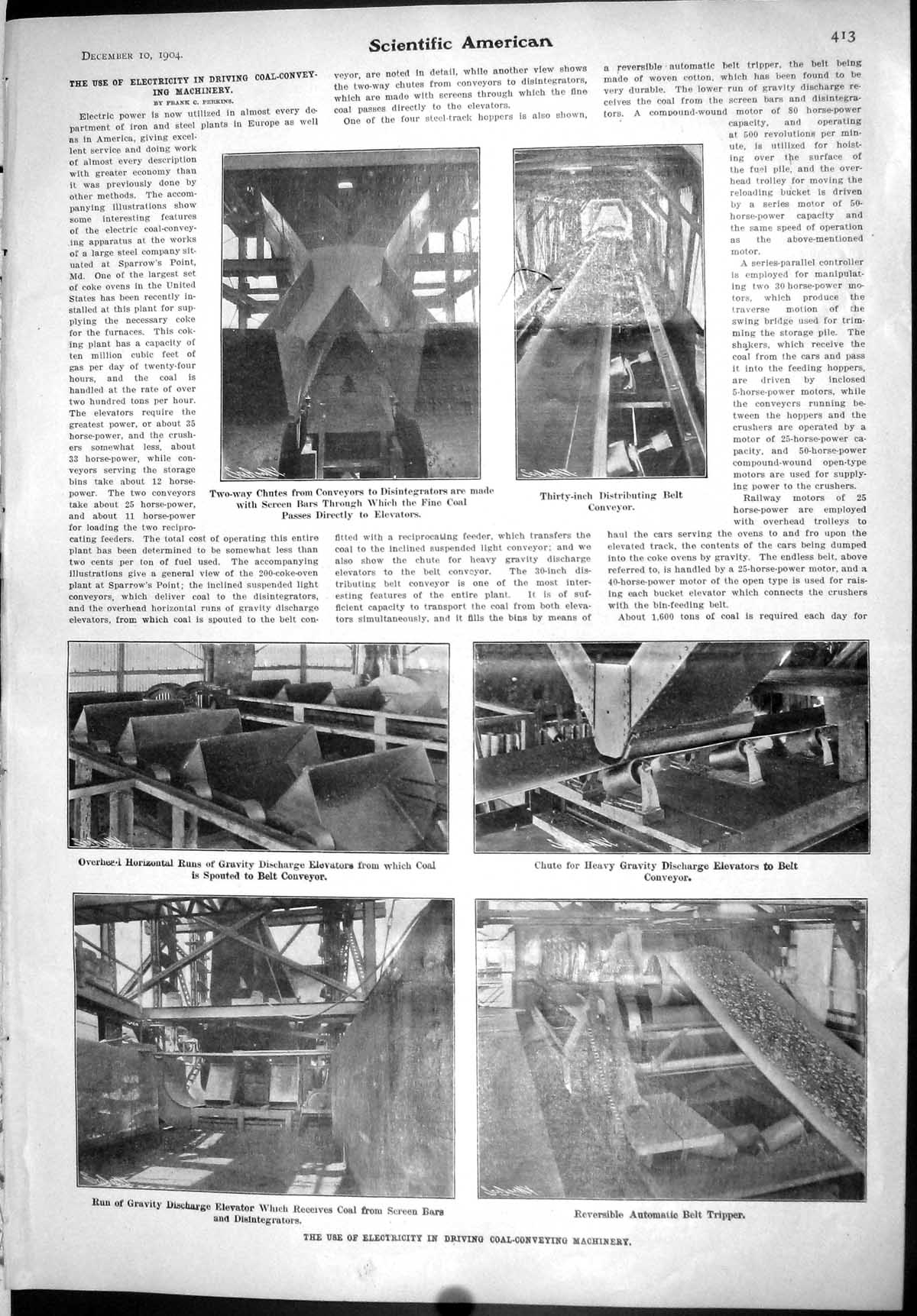 Old Scientific American 1904 Electricity Driving Coal Conveying Machi 20th