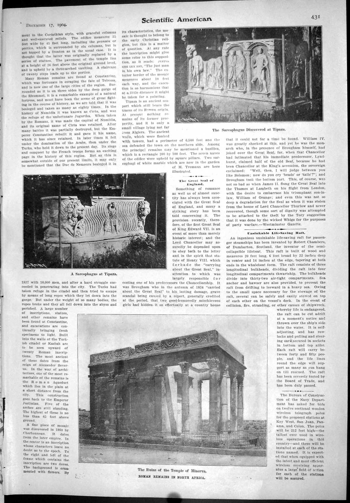 Old Scientific American 1904 Roman Temple Minerva Sarcophagus Tipaza 20th