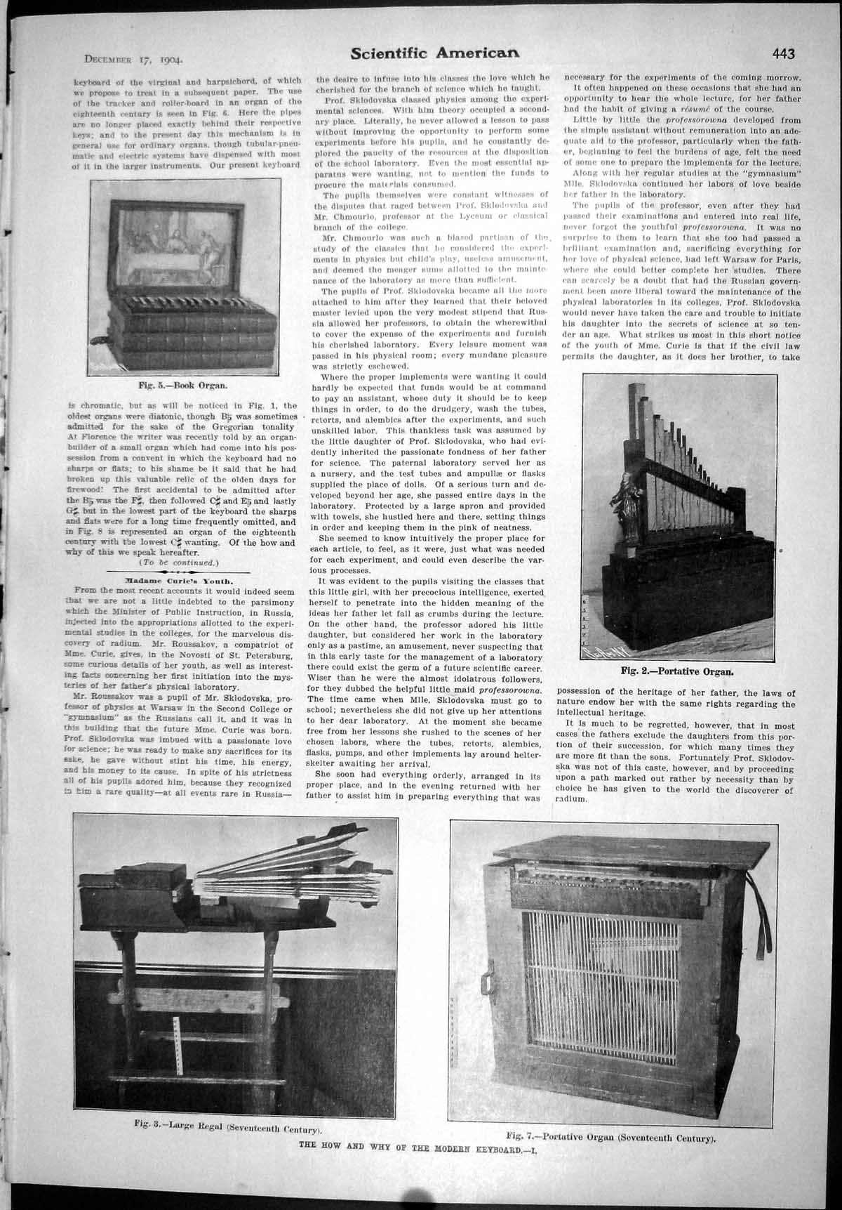 Old Scientific American 1904 Modern Keyboard Book Organ Portative Lar 20th