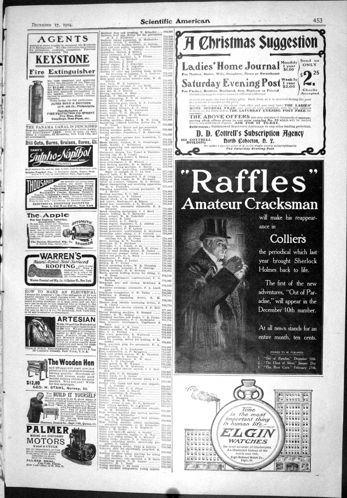 Old Scientific American 1904 Raffles Elgin Watches Keystone Fire Munn 20th