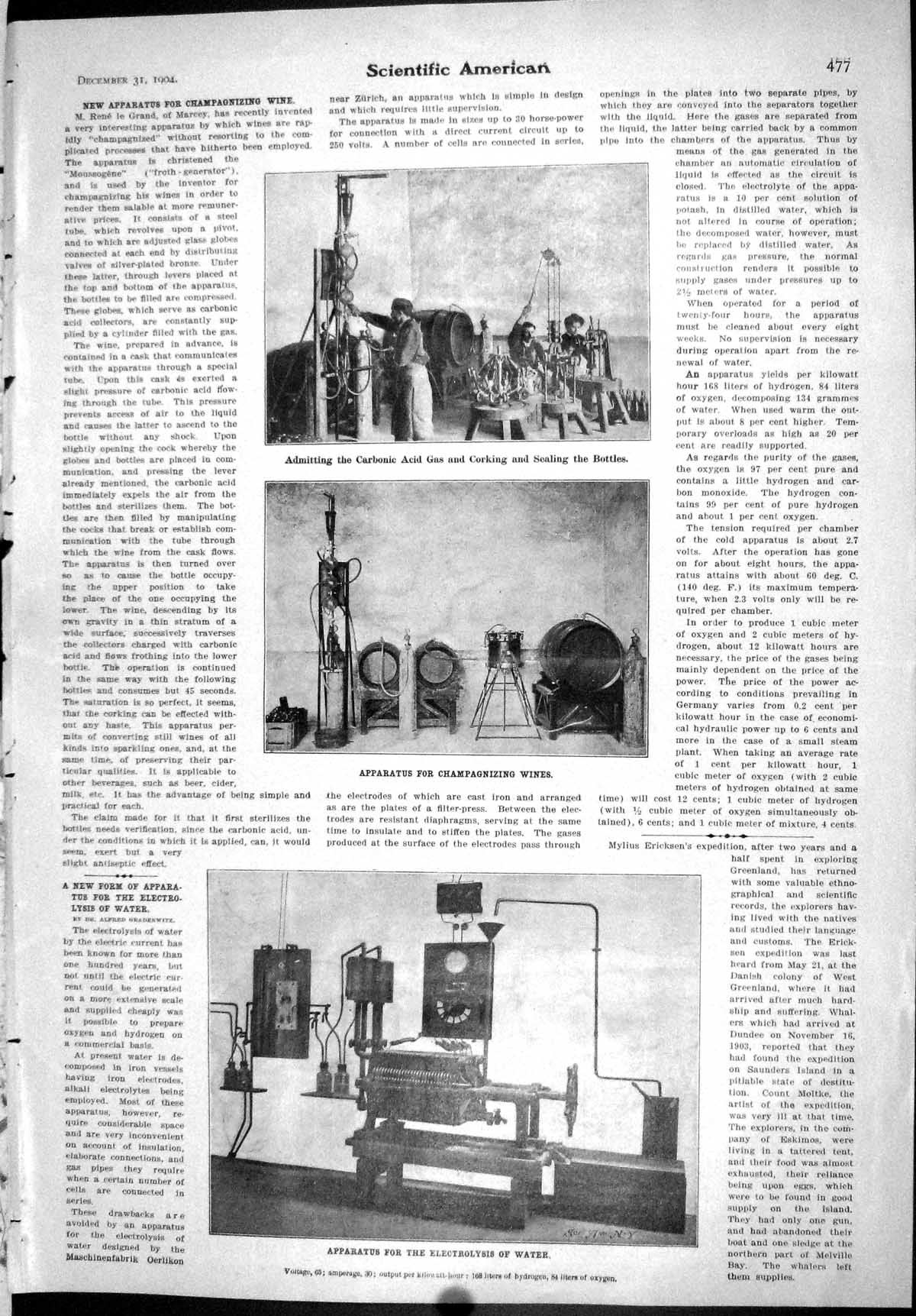 Old Scientific American 1904 Apparatus Champagnizing Wines Electrolys 20th