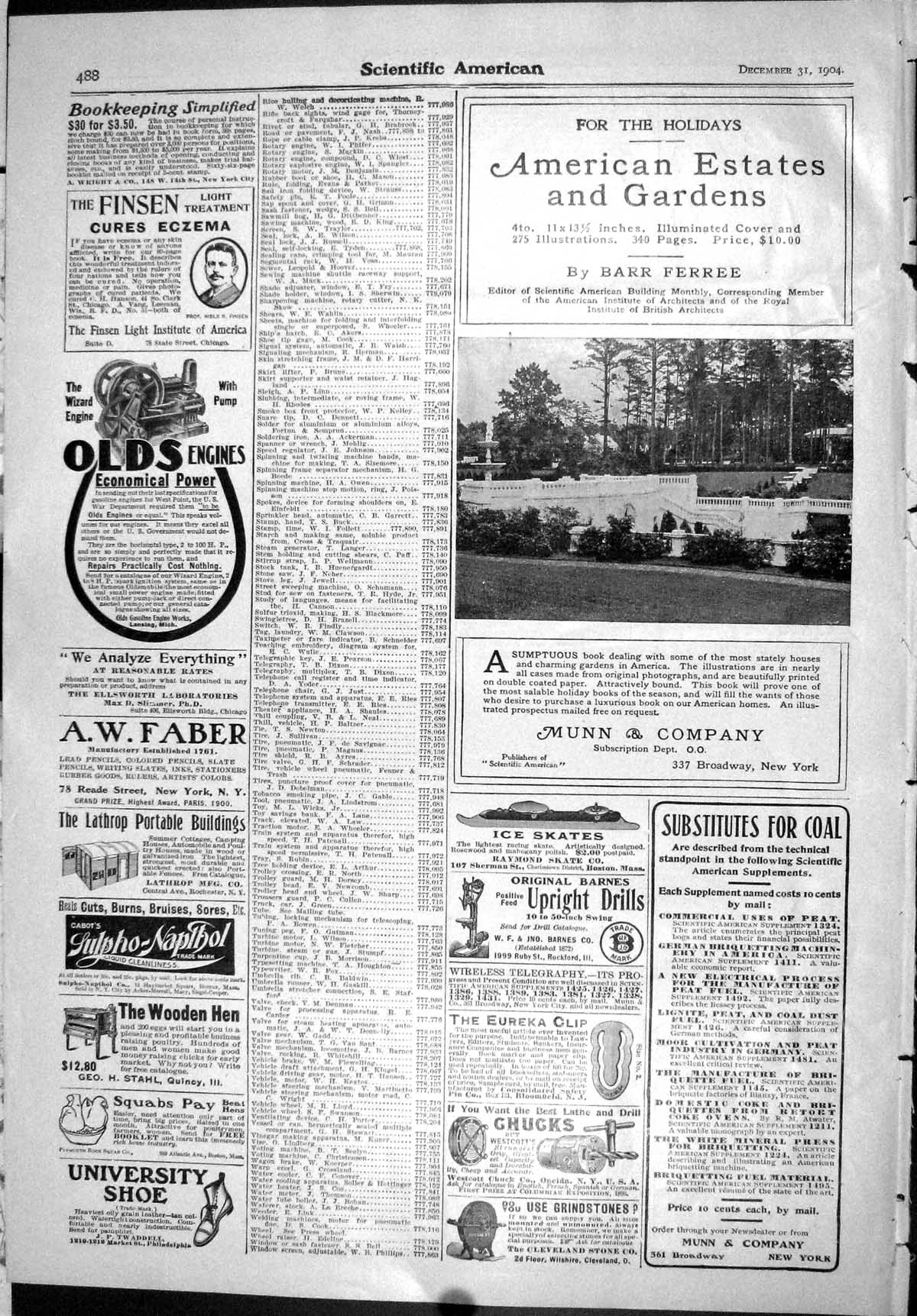 Old Scientific American 1904 Munn Ferree Finsen Jaeger Artesian Drape 20th