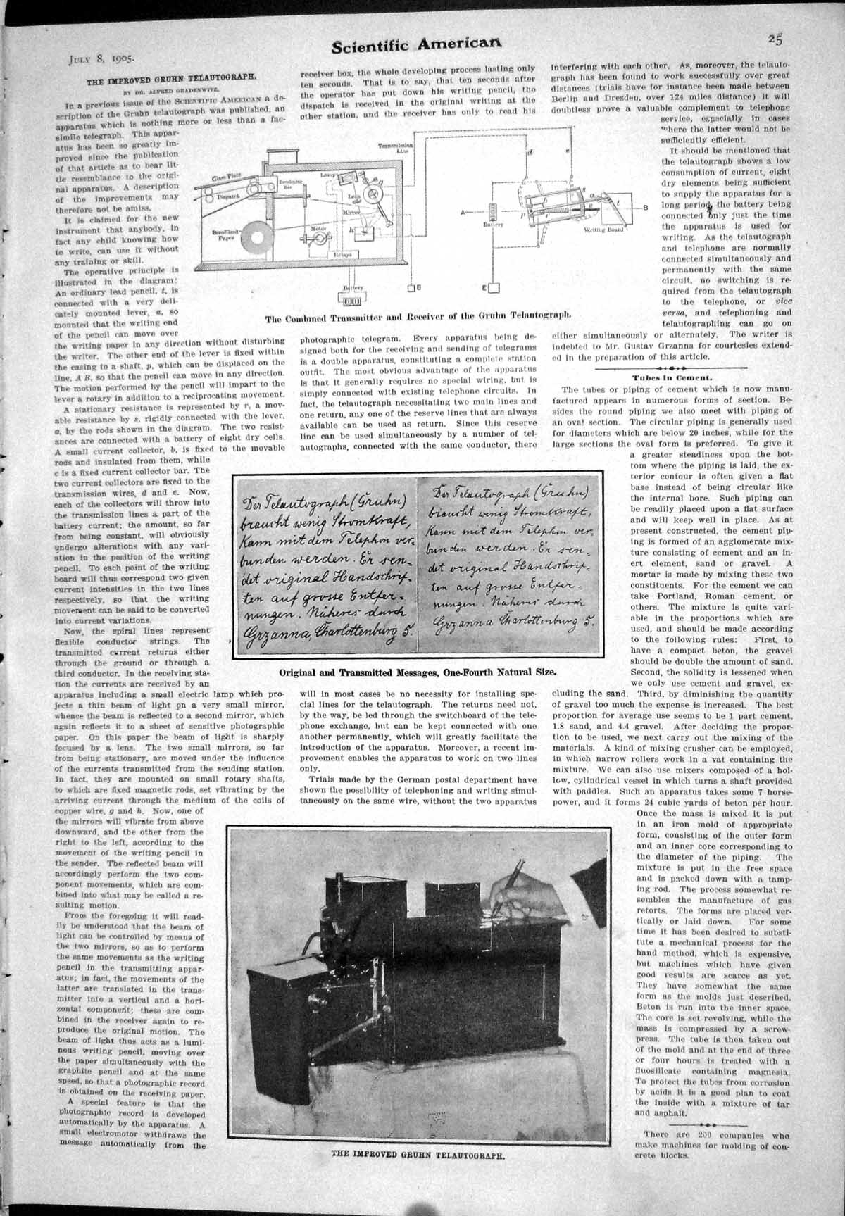 Old 1905 Improved Gruhn Telautograph Transmitted Messages Combined Re 20th