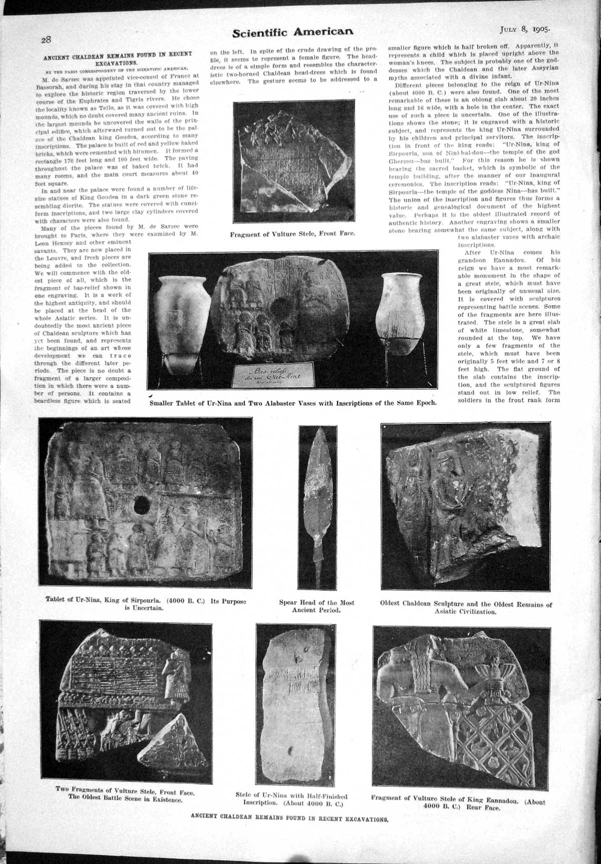 Old 1905 Chaldean Remains Excavations Vulture Stele Alabaster Vases K 20th