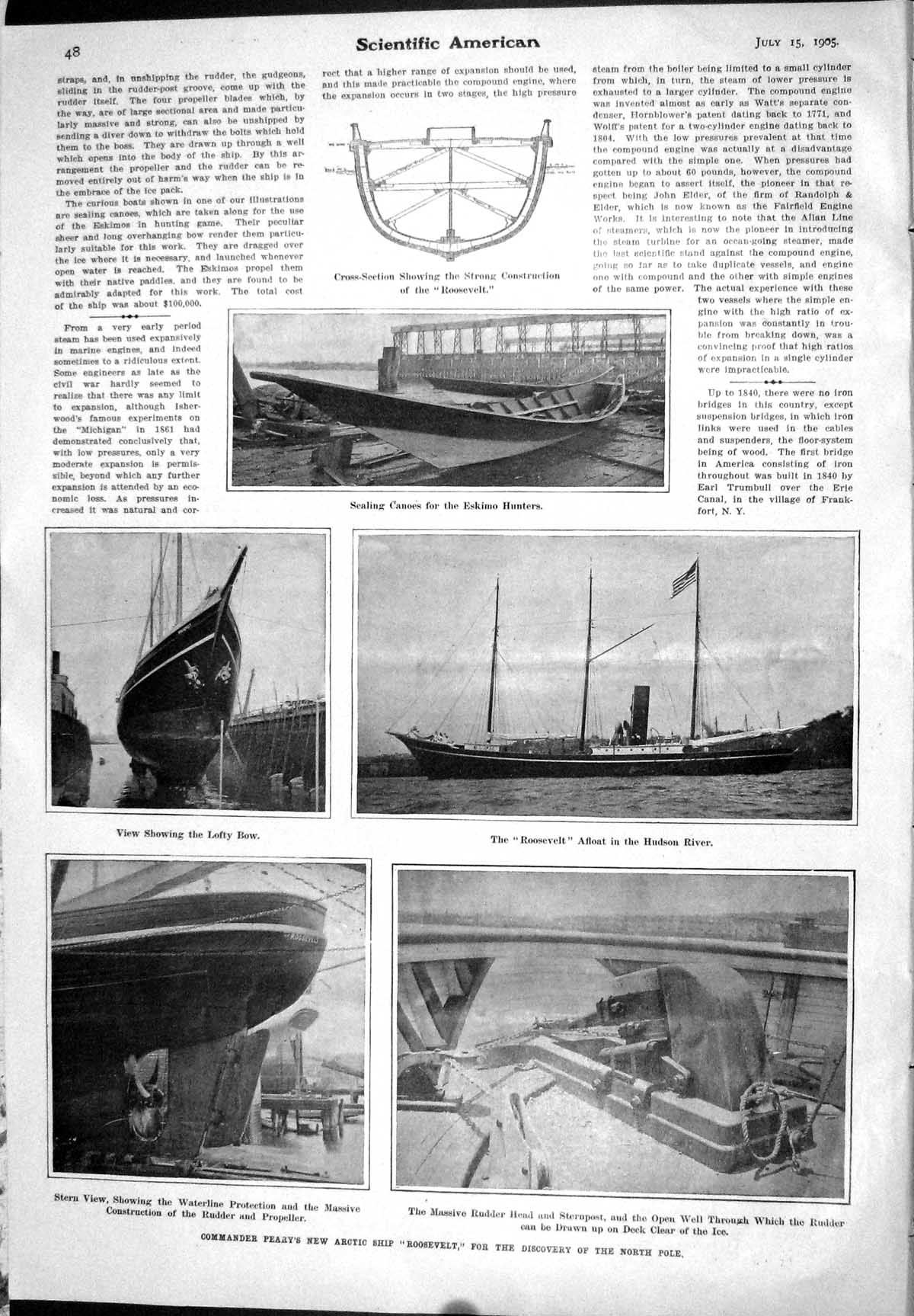Old 1905 Scientific American Commander Peary Arctic Ship Roosevelt No 20th