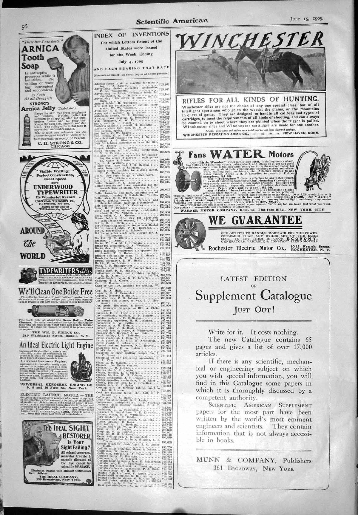 Old 1905 Arnica Tooth Soap Typewriter Munn Fans Water Motor Wincheste 20th