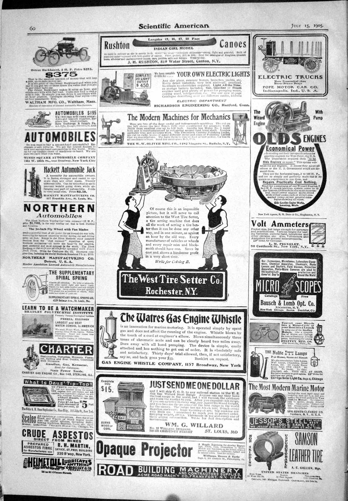 Antique Old Print 1905 s Engines Microscopes Bausch Waltham Rushton Canoes 20th